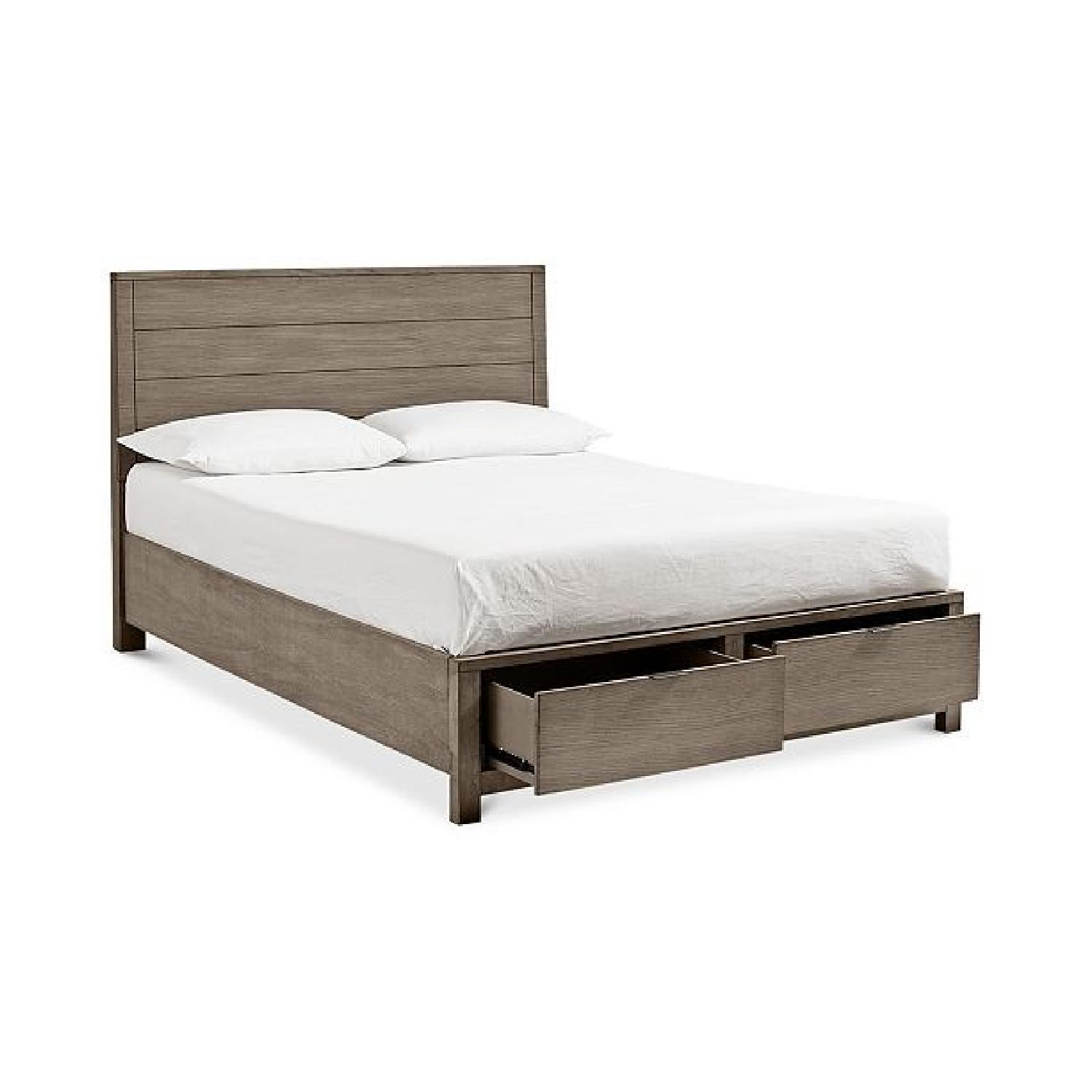 Macy's Grey Wood Queen Bed Frame w/ Drawers AptDeco