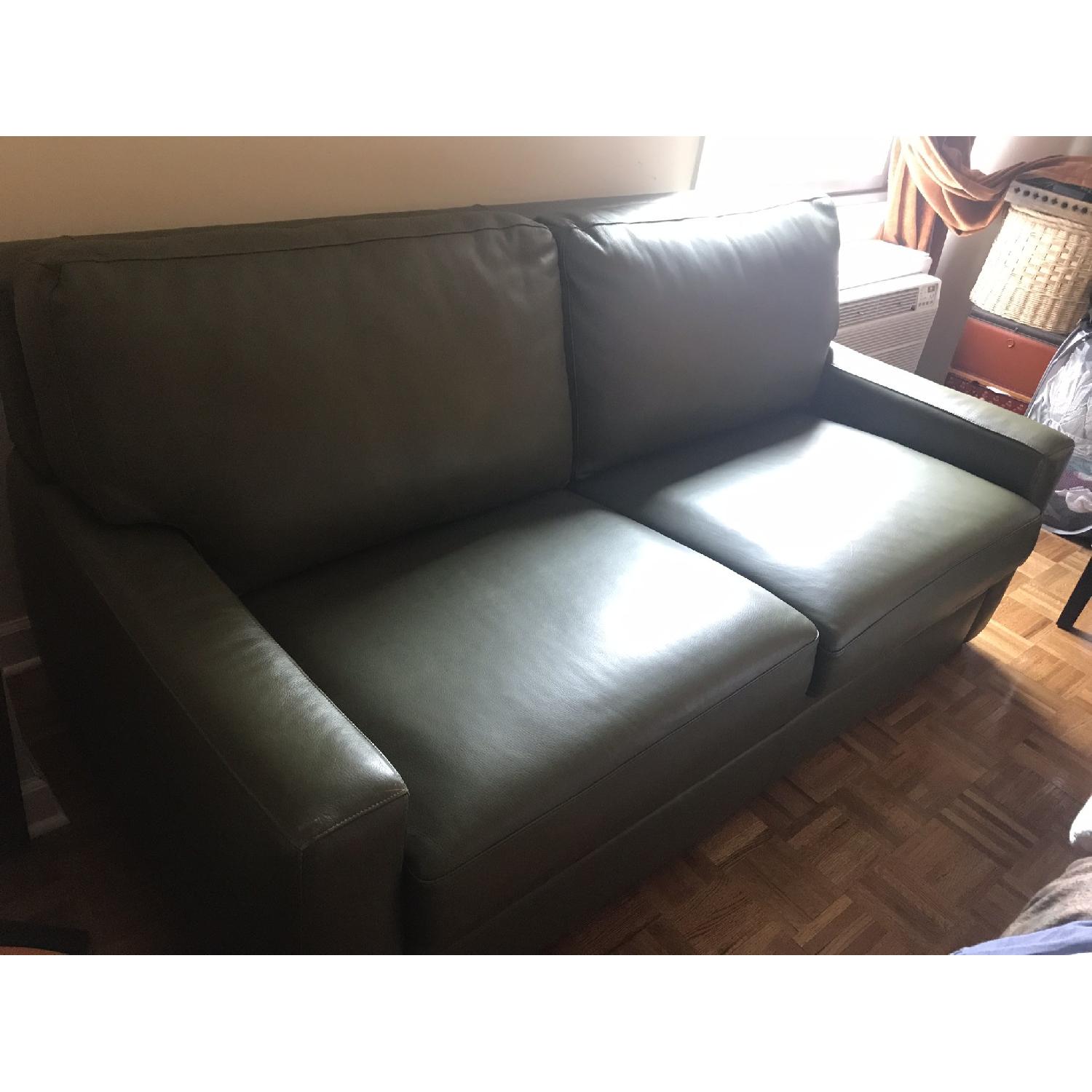 Moss Green Leather Queen Sleeper Sofa - image-1