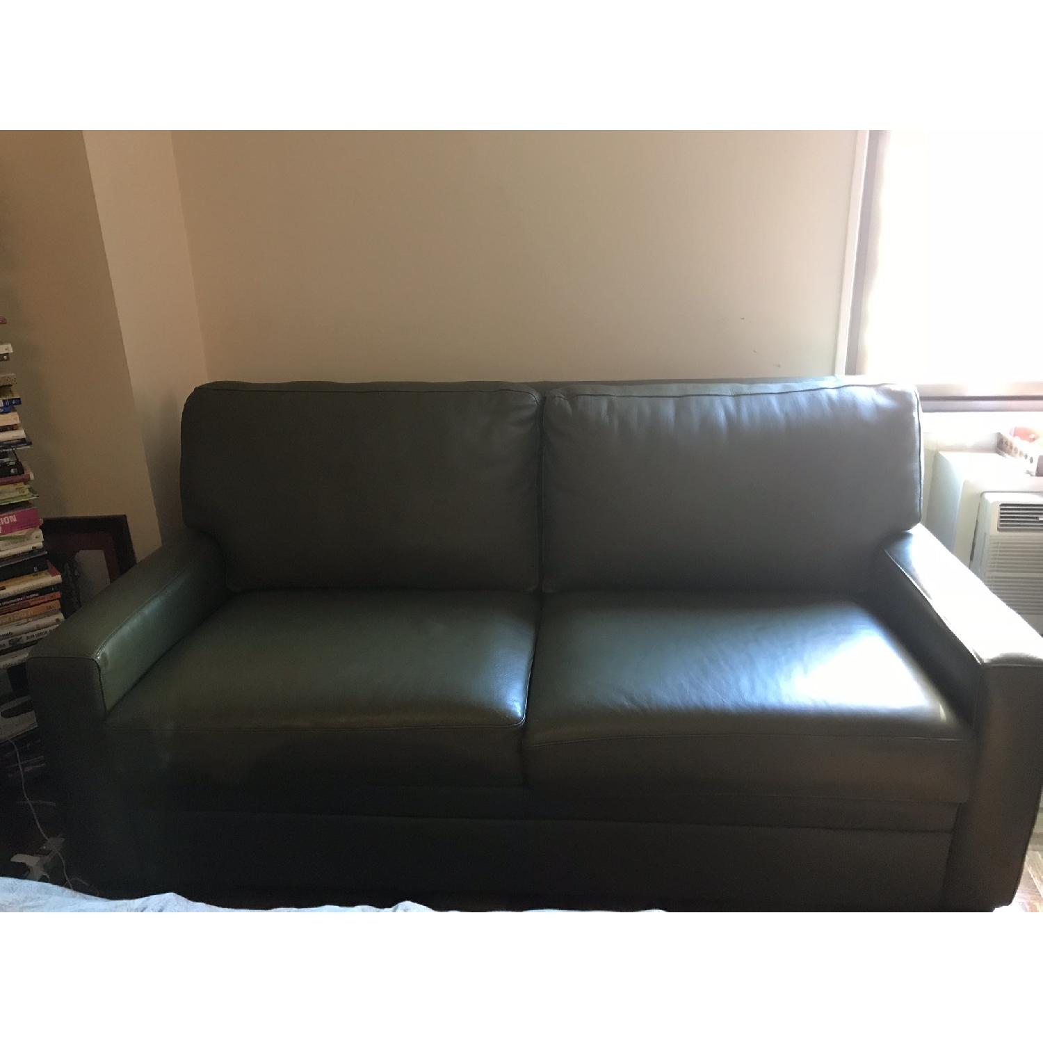 Moss Green Leather Queen Sleeper Sofa - image-2