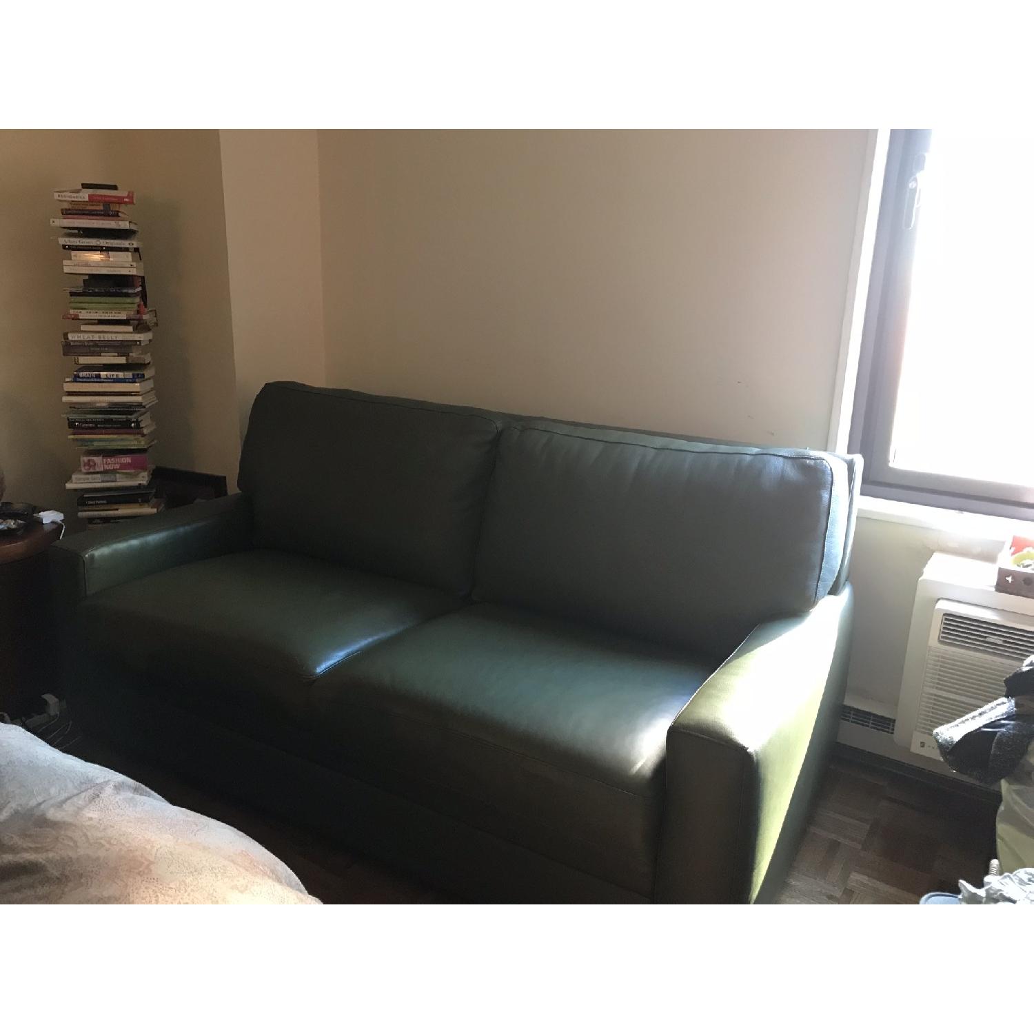Moss Green Leather Queen Sleeper Sofa - image-3