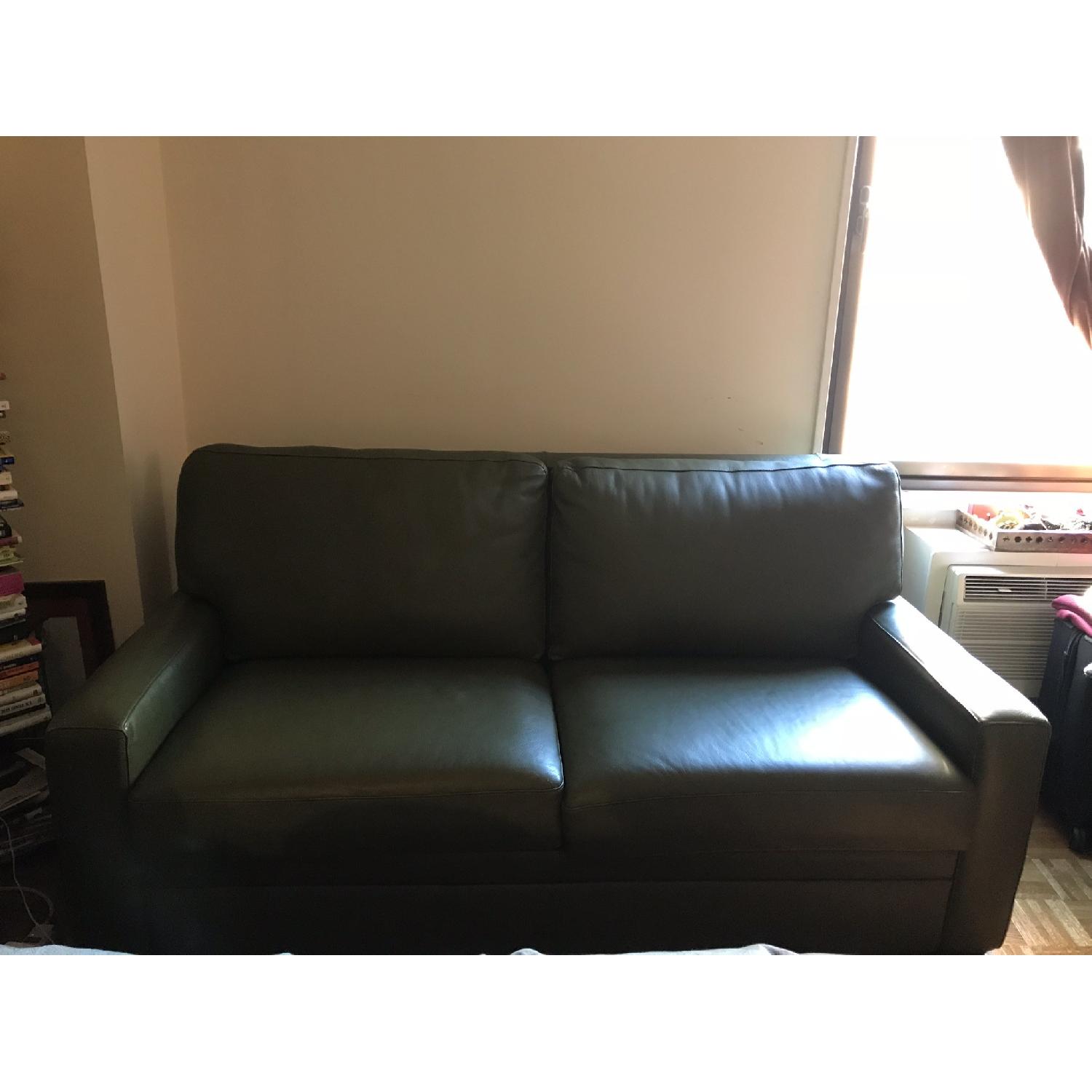Moss Green Leather Queen Sleeper Sofa - image-4