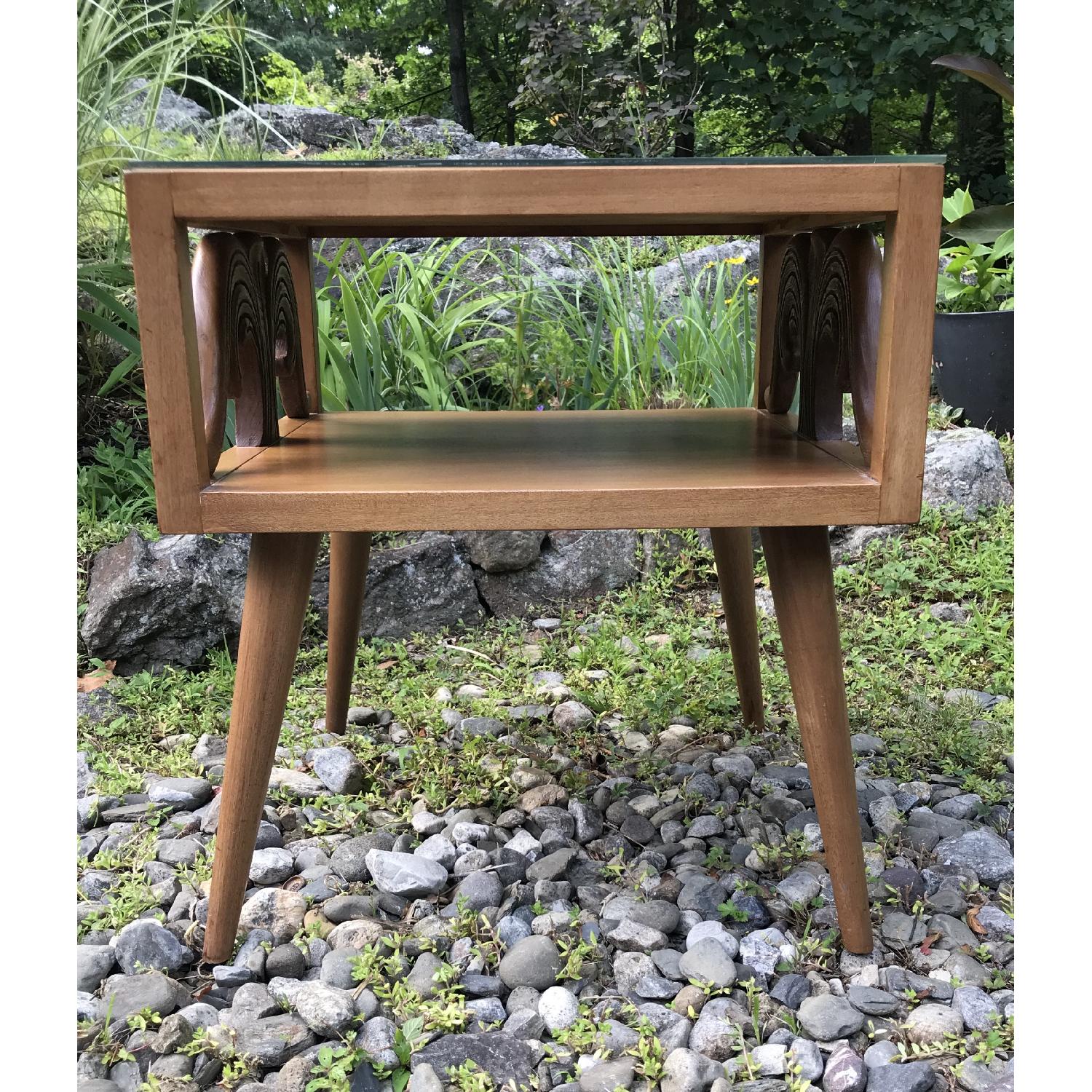 Mid Century Carved Side Table w/ Glass Top - image-3