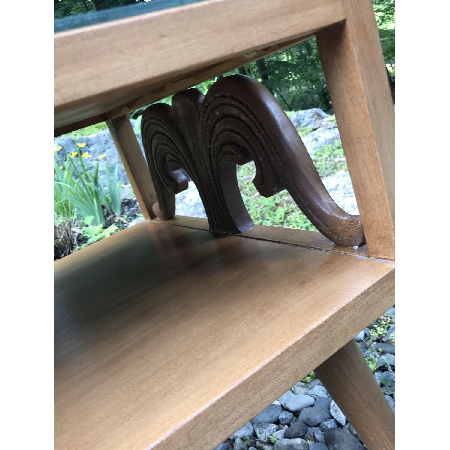 Mid Century Carved Side Table w/ Glass Top - image-5