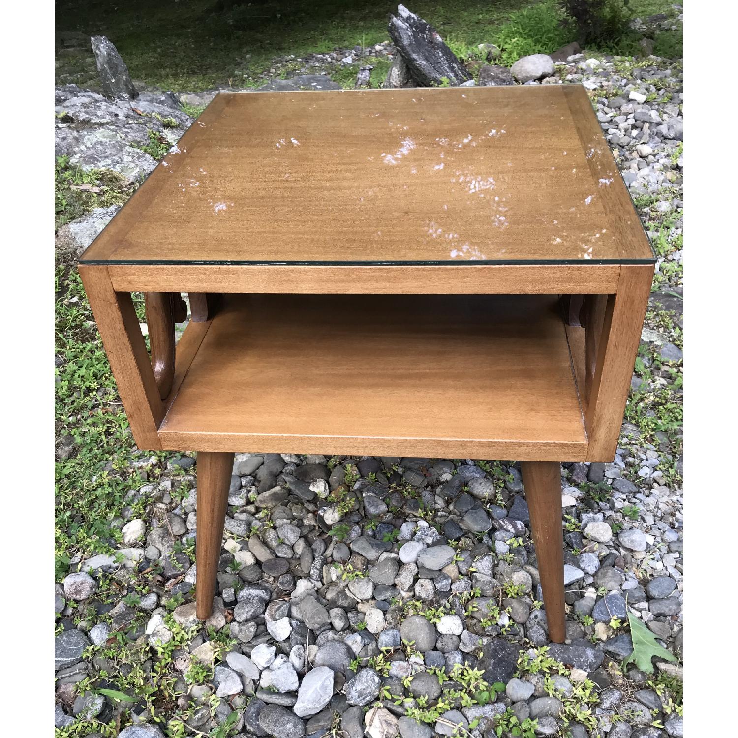 Mid Century Carved Side Table w/ Glass Top - image-6