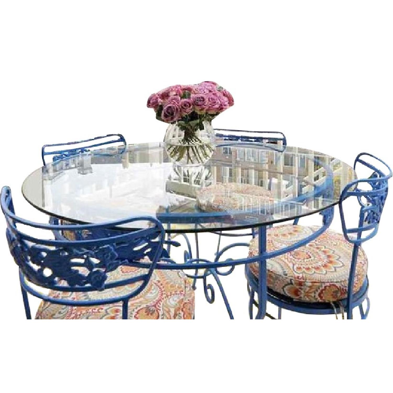 Vintage Glass Top Wrought Iron Table w/ 4 Chairs - image-0