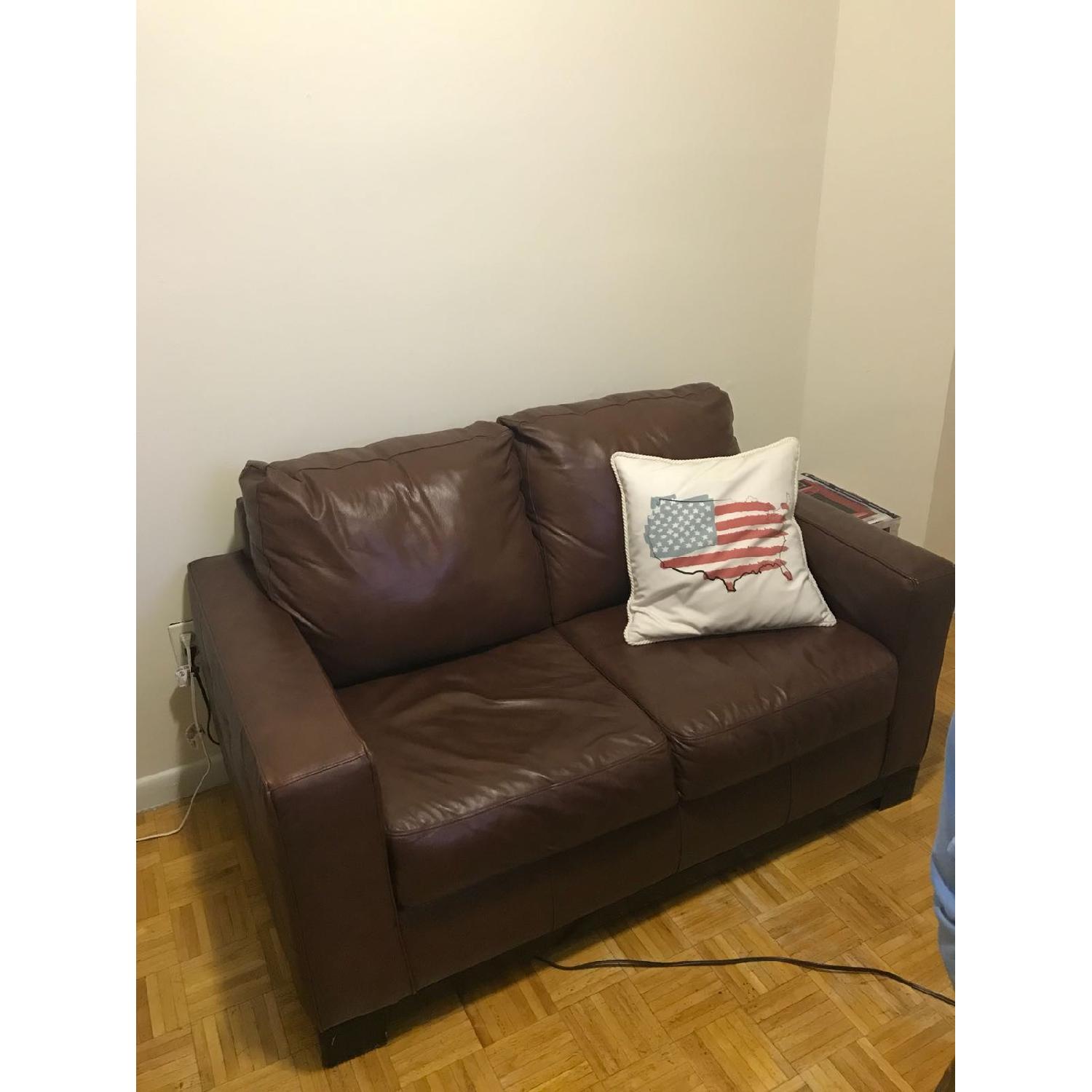 Dark Brown Leather Loveseat - image-1