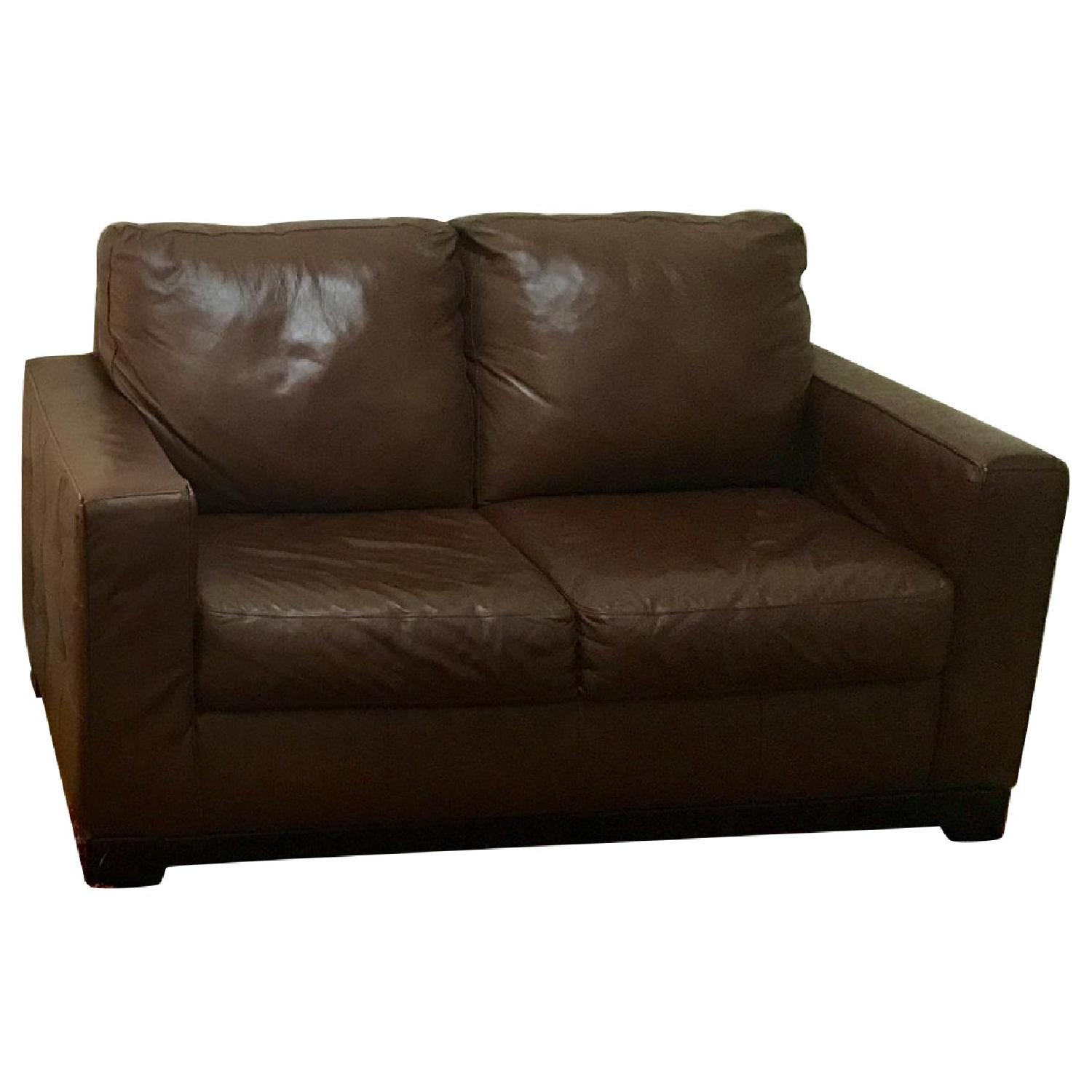 Dark Brown Leather Loveseat - image-0
