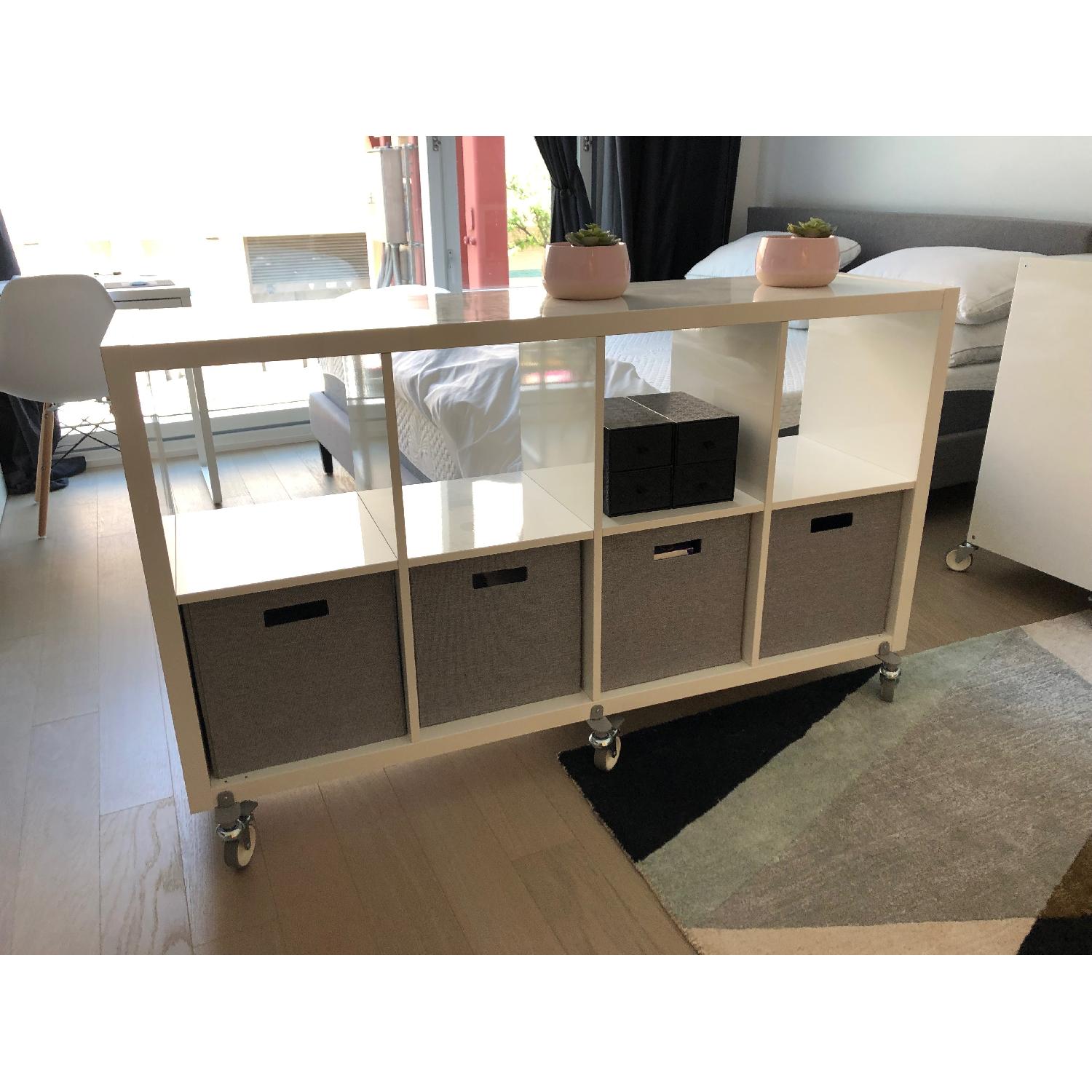 White Gloss Lacquer 8 Cube Rolling Bookcase - image-3