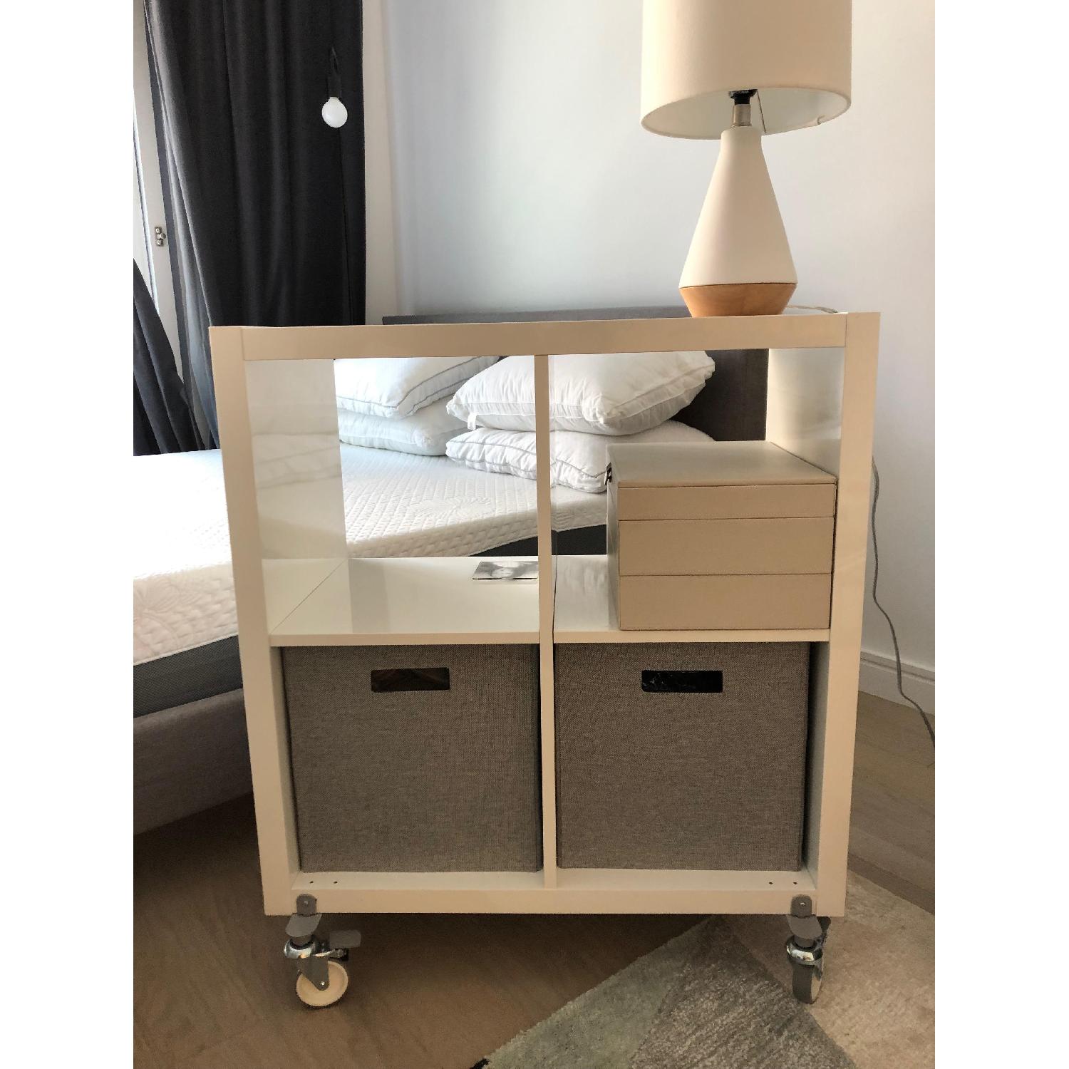 White Gloss Lacquer 8 Cube Rolling Bookcase - image-5