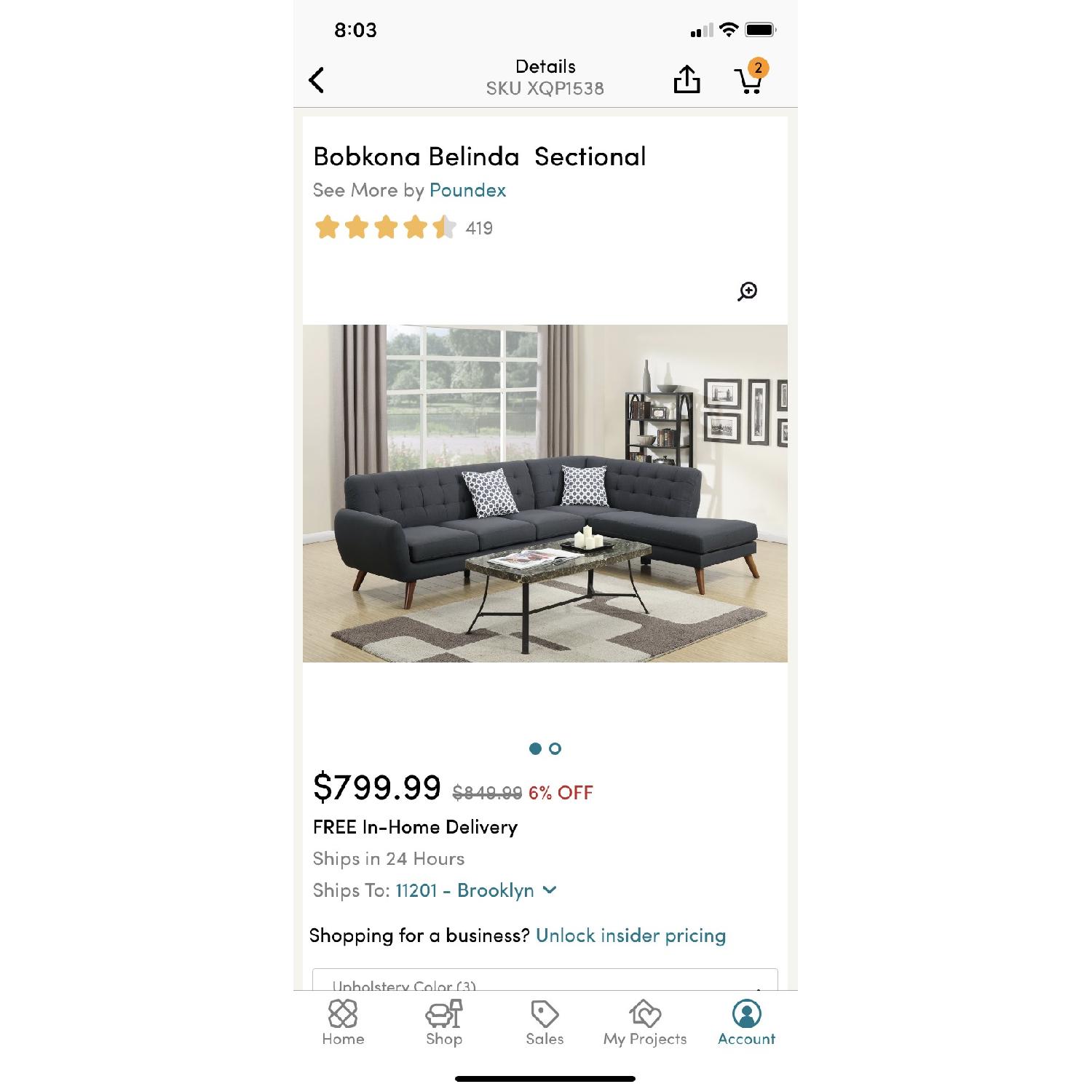 Poundex Bobkona Belinda Sectional Sofa - image-1