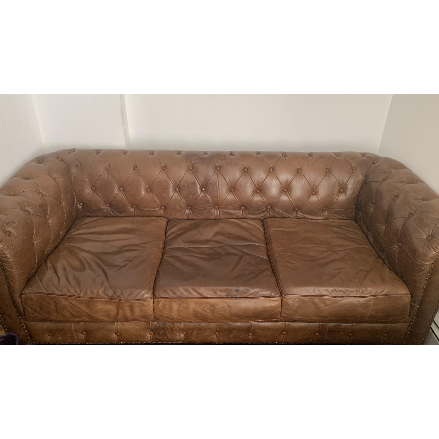 Brown Tufted Leather Sofa - image-1