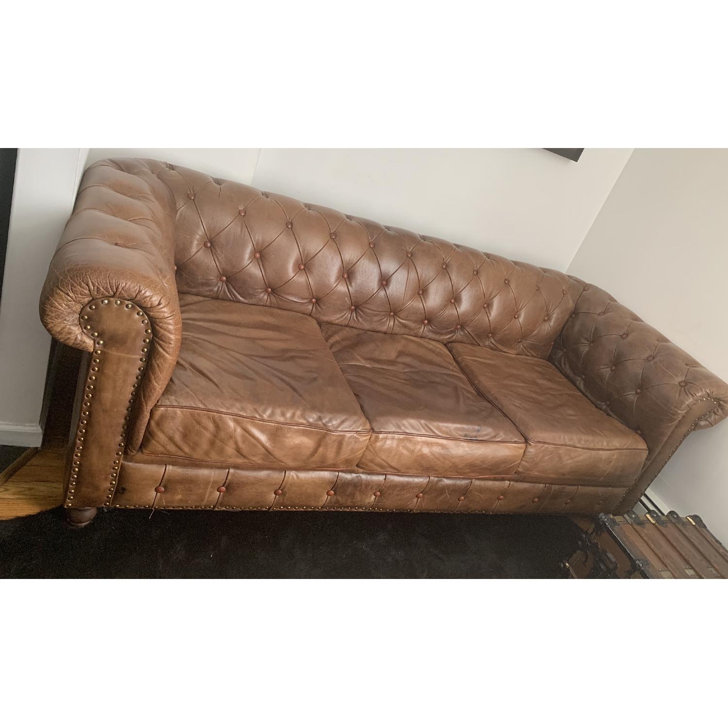 Brown Tufted Leather Sofa - image-2