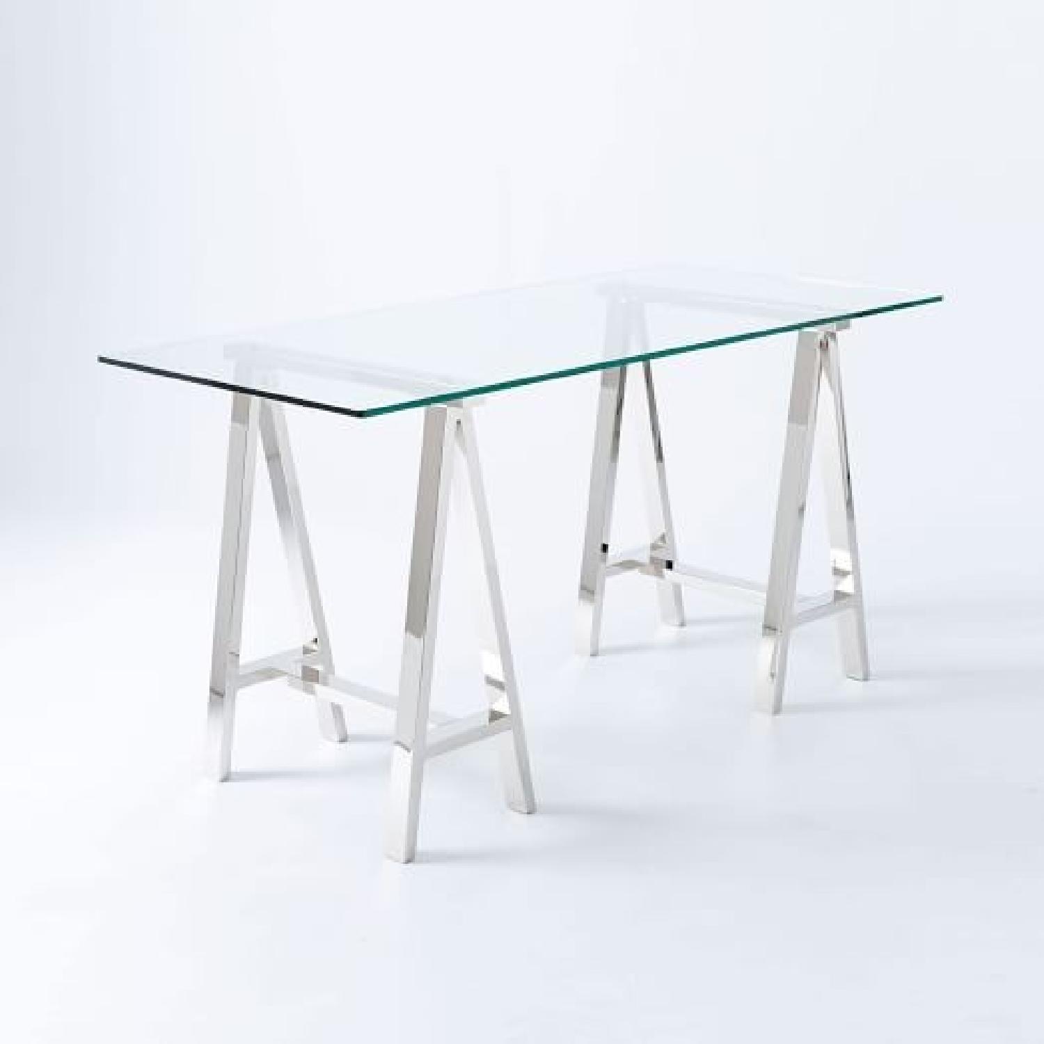 West Elm Cross Base Desk w/ Glass Top/Nickel Base - image-1