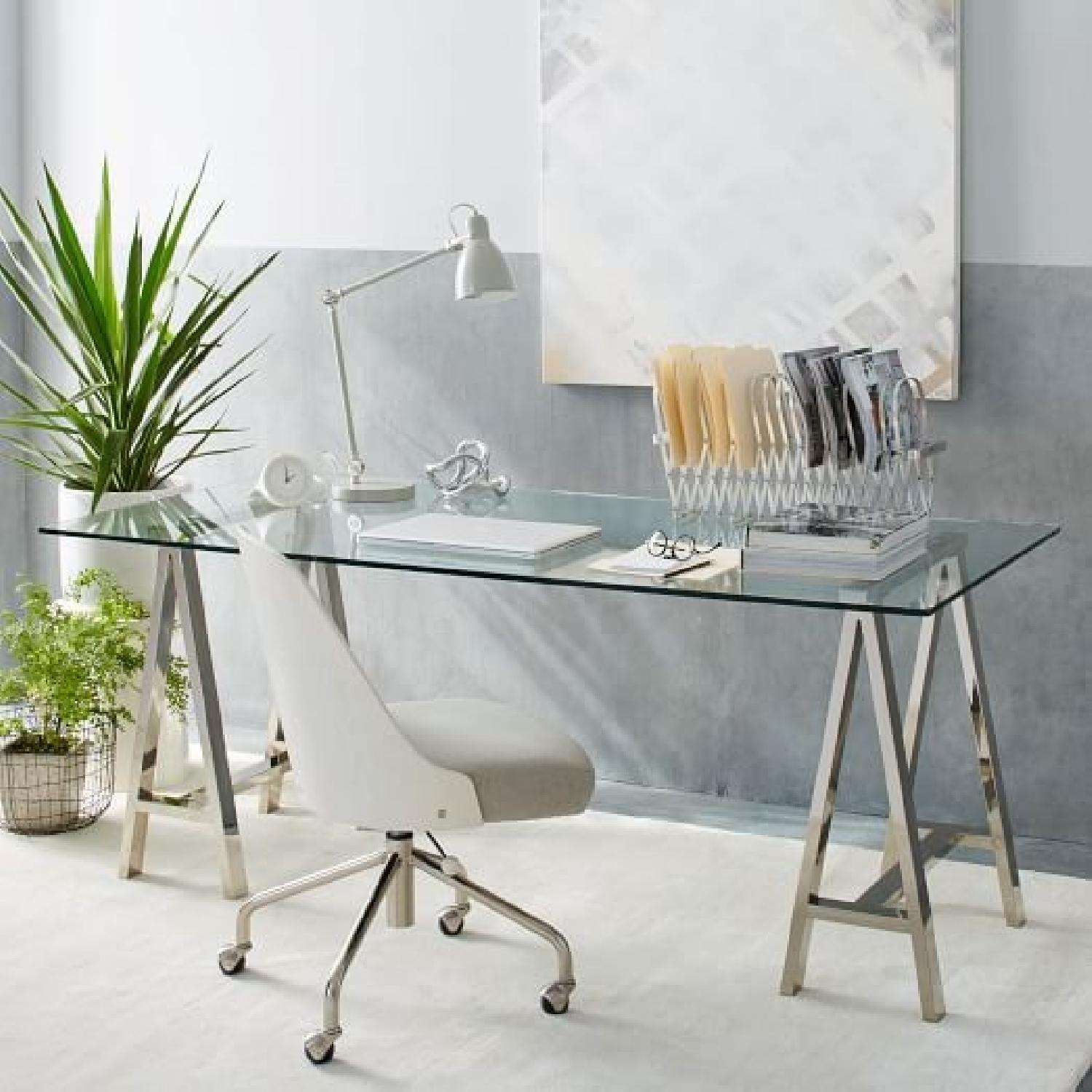 West Elm Cross Base Desk w/ Glass Top/Nickel Base - image-3