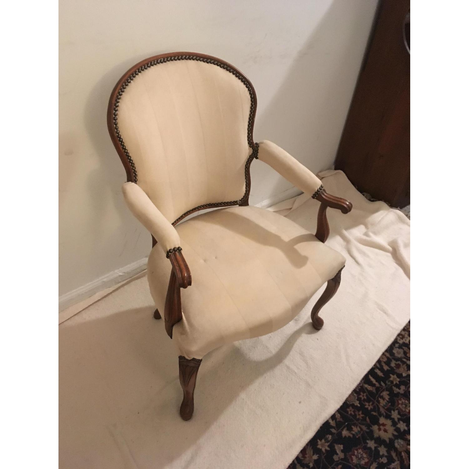 Nailhead Trim Upholstered Accent Chair w/ Curved Wood - image-1