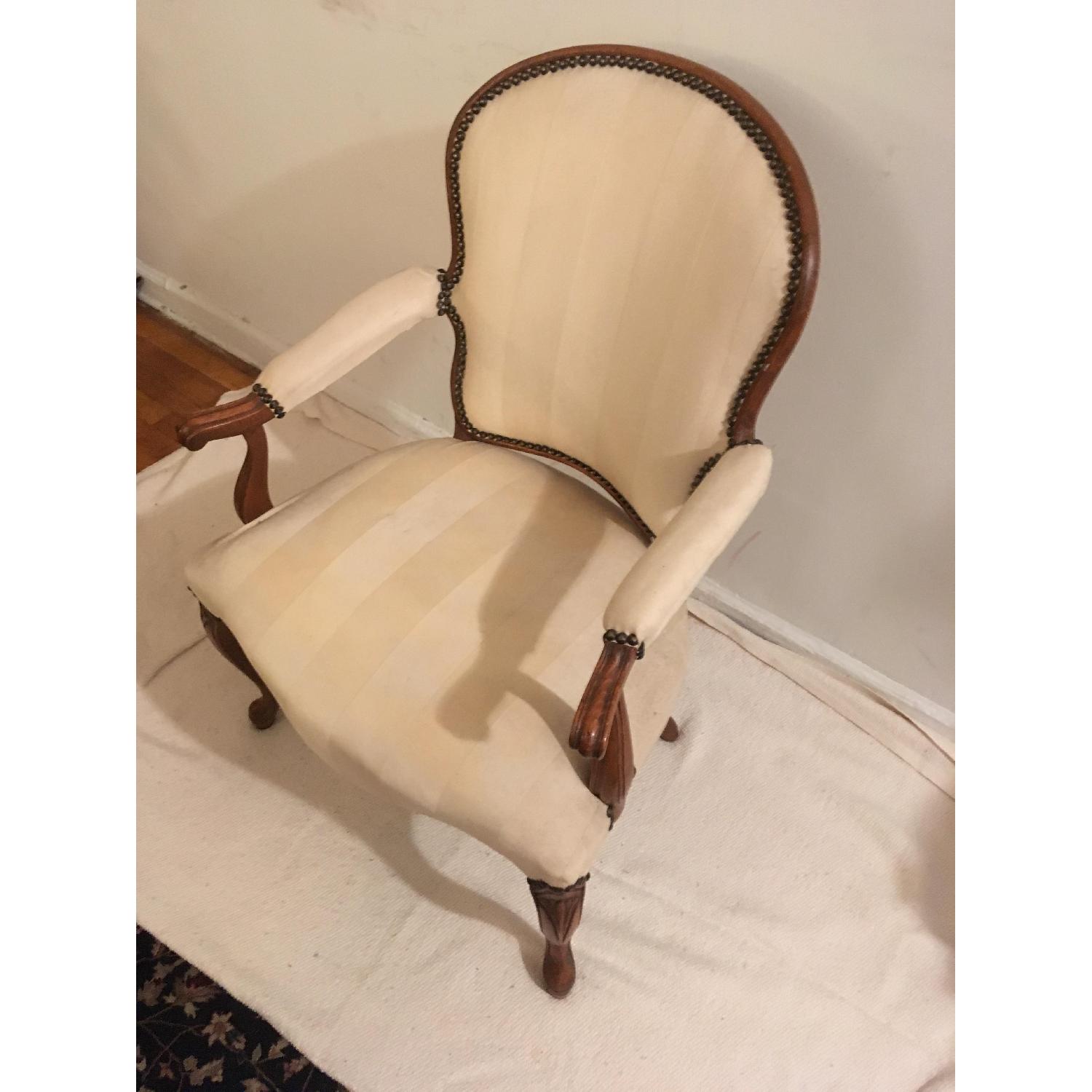 Nailhead Trim Upholstered Accent Chair w/ Curved Wood - image-2