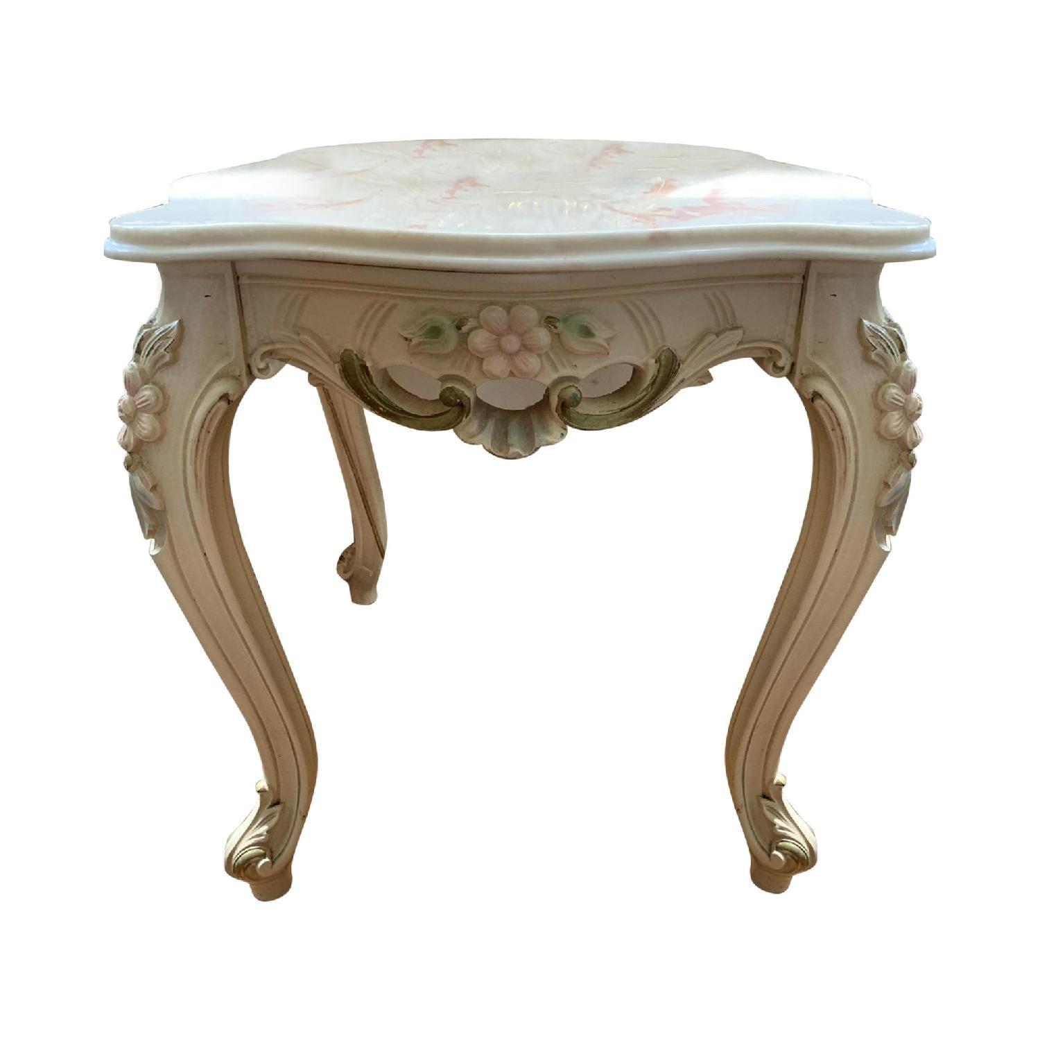 Vintage Pink Marble Coffee Table + 2 End Tables - image-1