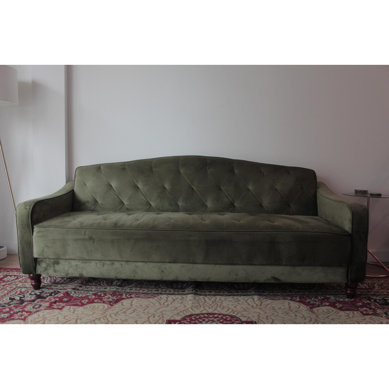 Novogratz Vintage Green Velour Sleeper Sofa - image-1