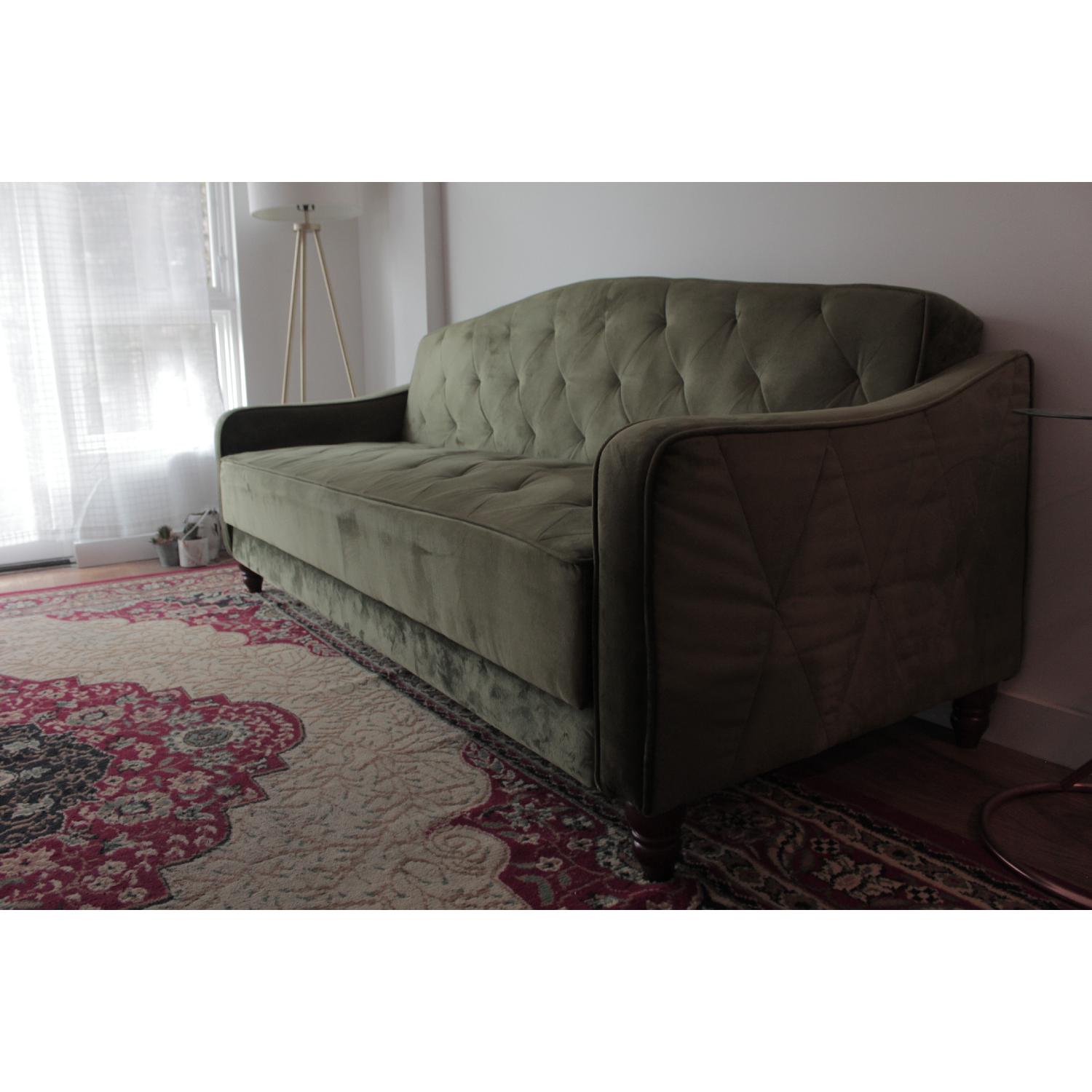 Novogratz Vintage Green Velour Sleeper Sofa - image-2