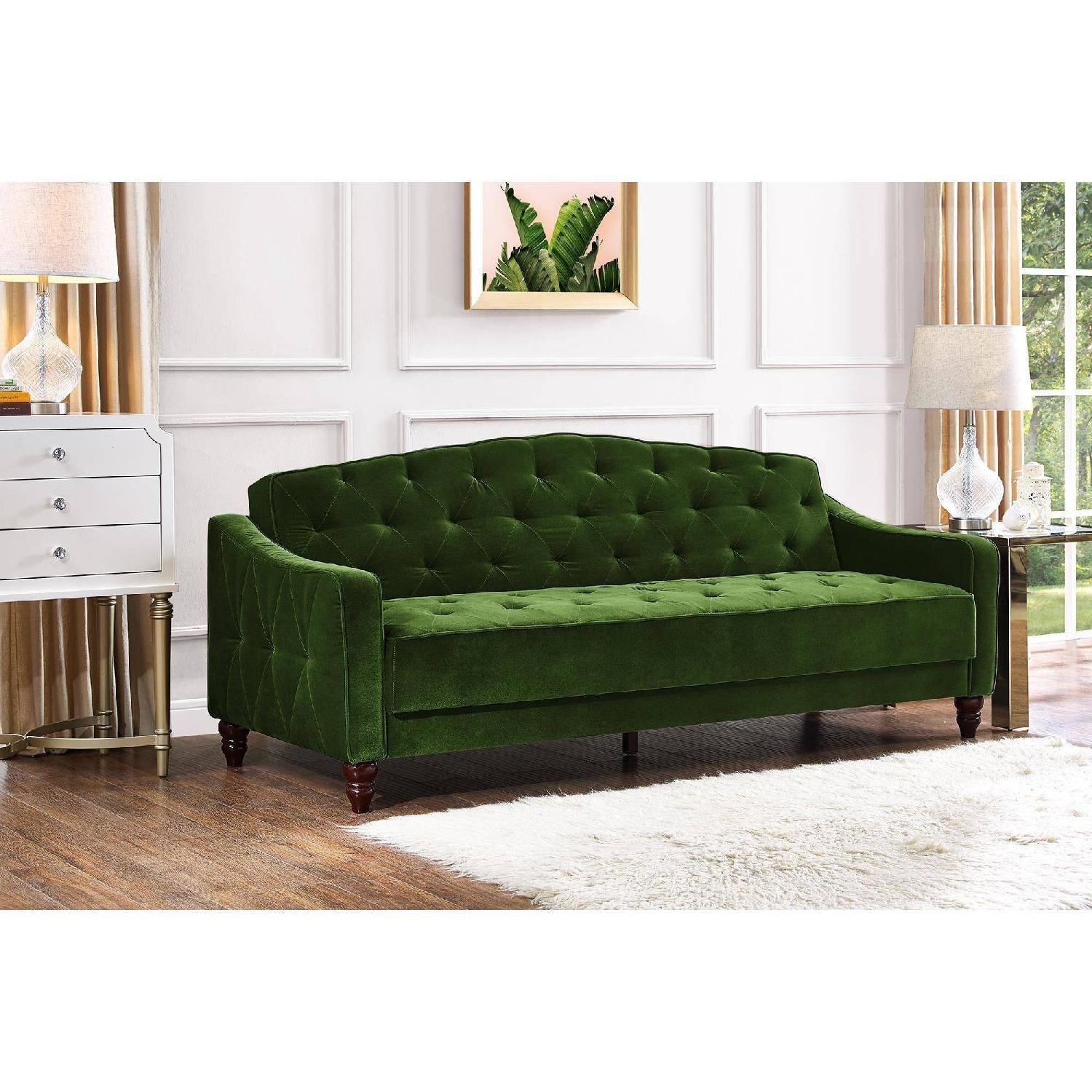 Novogratz Vintage Green Velour Sleeper Sofa - image-3