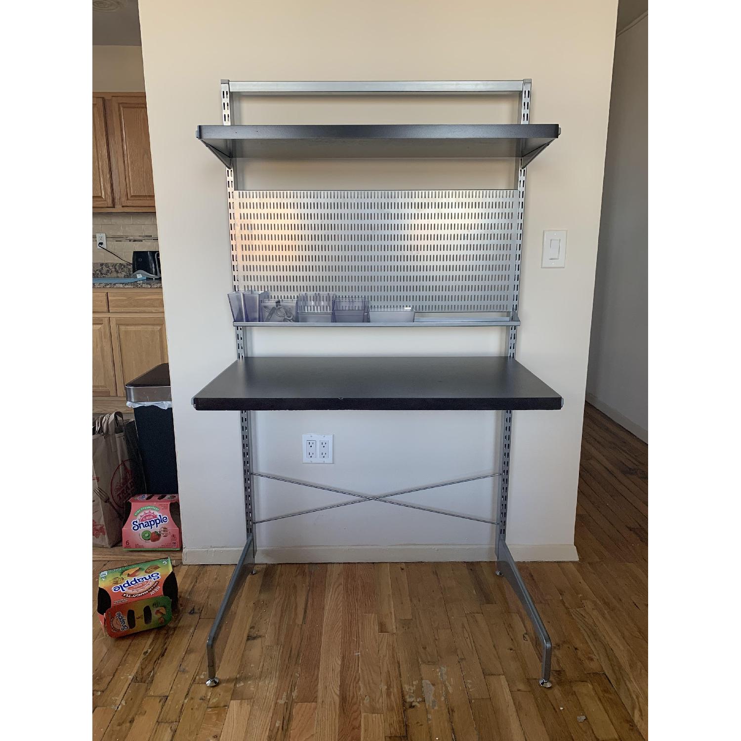 Elfa Freestanding Desk in Platinum/Walnut AptDeco