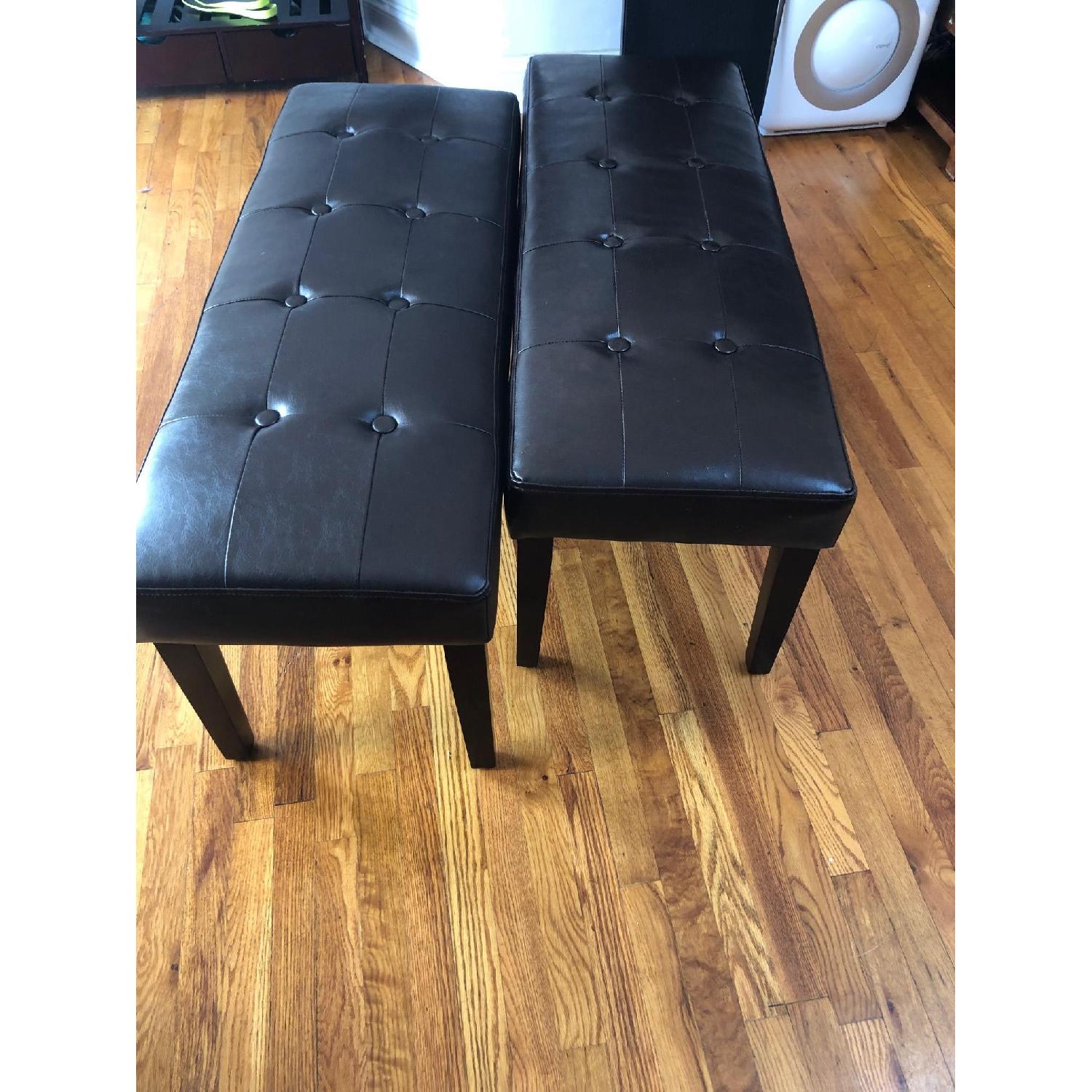 Pier 1 Leather Dining Benches in Mocha AptDeco