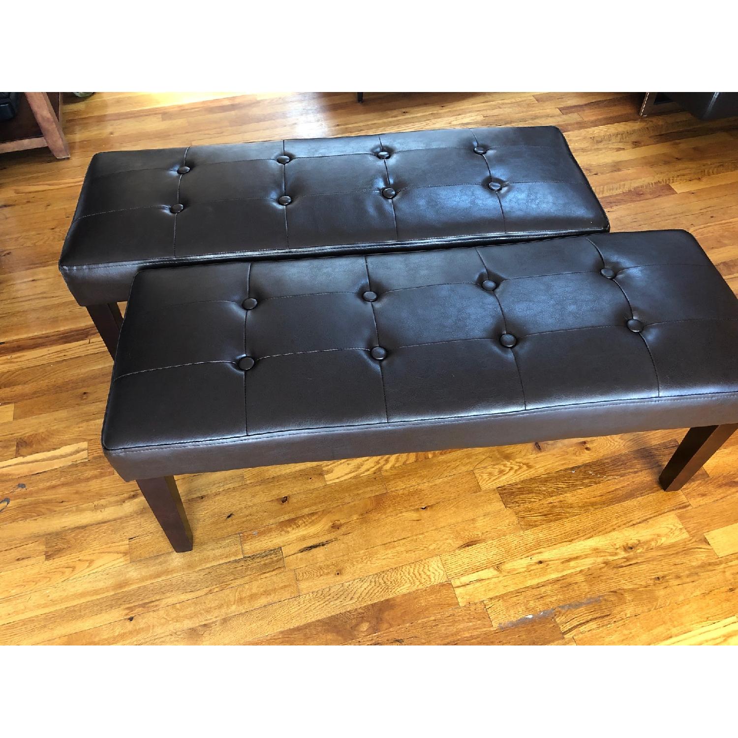 Pier 1 Leather Dining Benches in Mocha - image-2