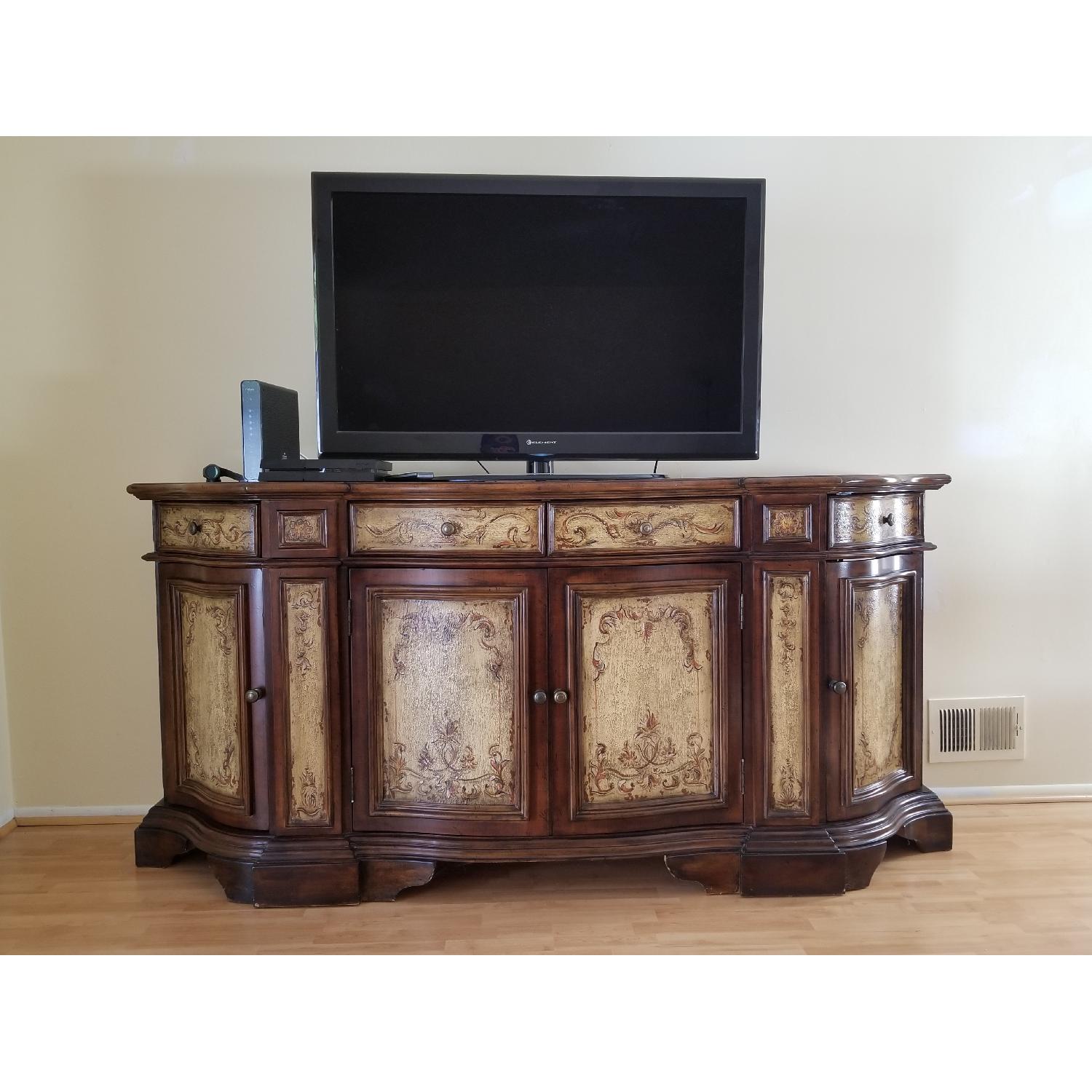 Antique Wood Buffet w/ Hand Painted Panels - image-1