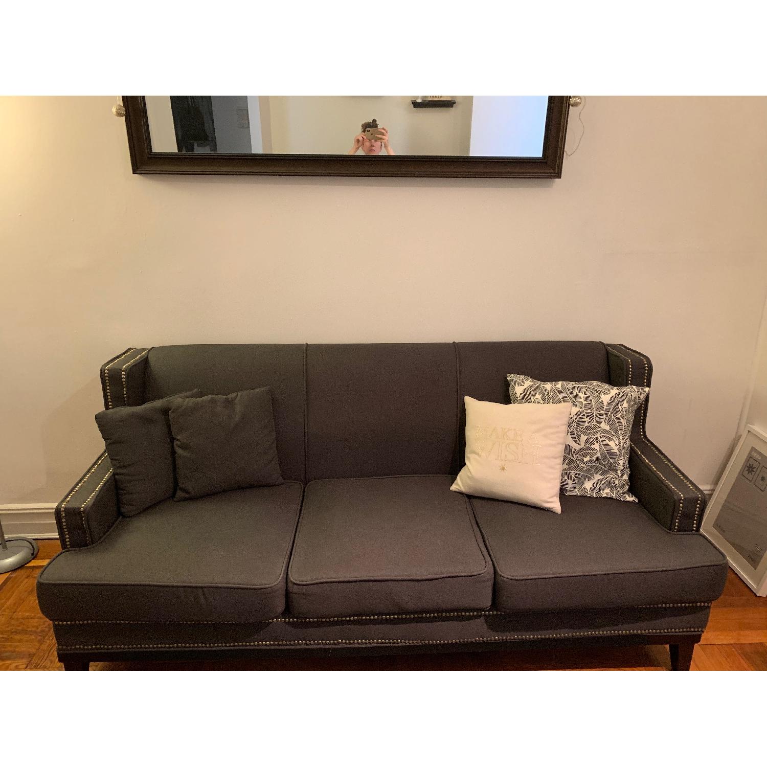 Traditional Soft Linen Sofa w/ Nailhead Trim Accent - image-1