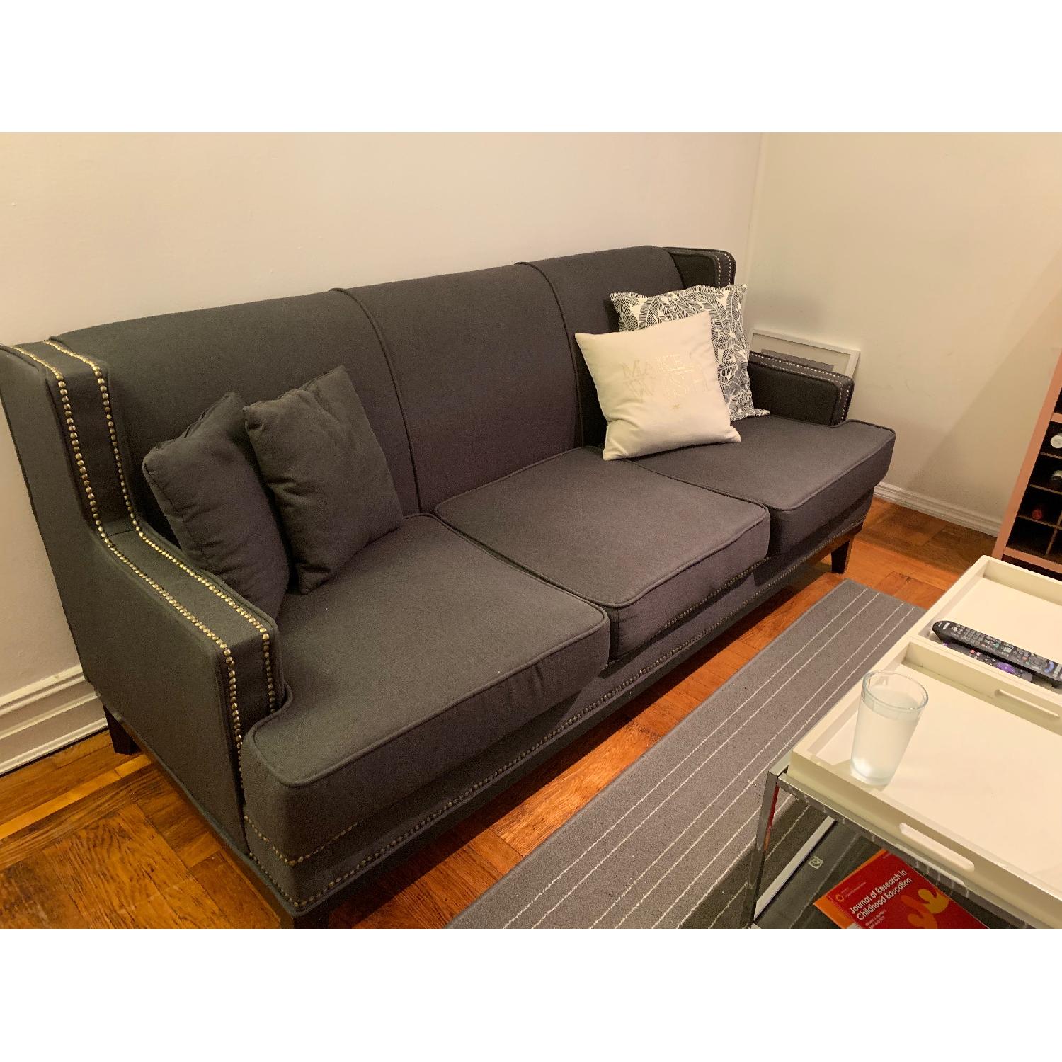 Traditional Soft Linen Sofa w/ Nailhead Trim Accent - image-2