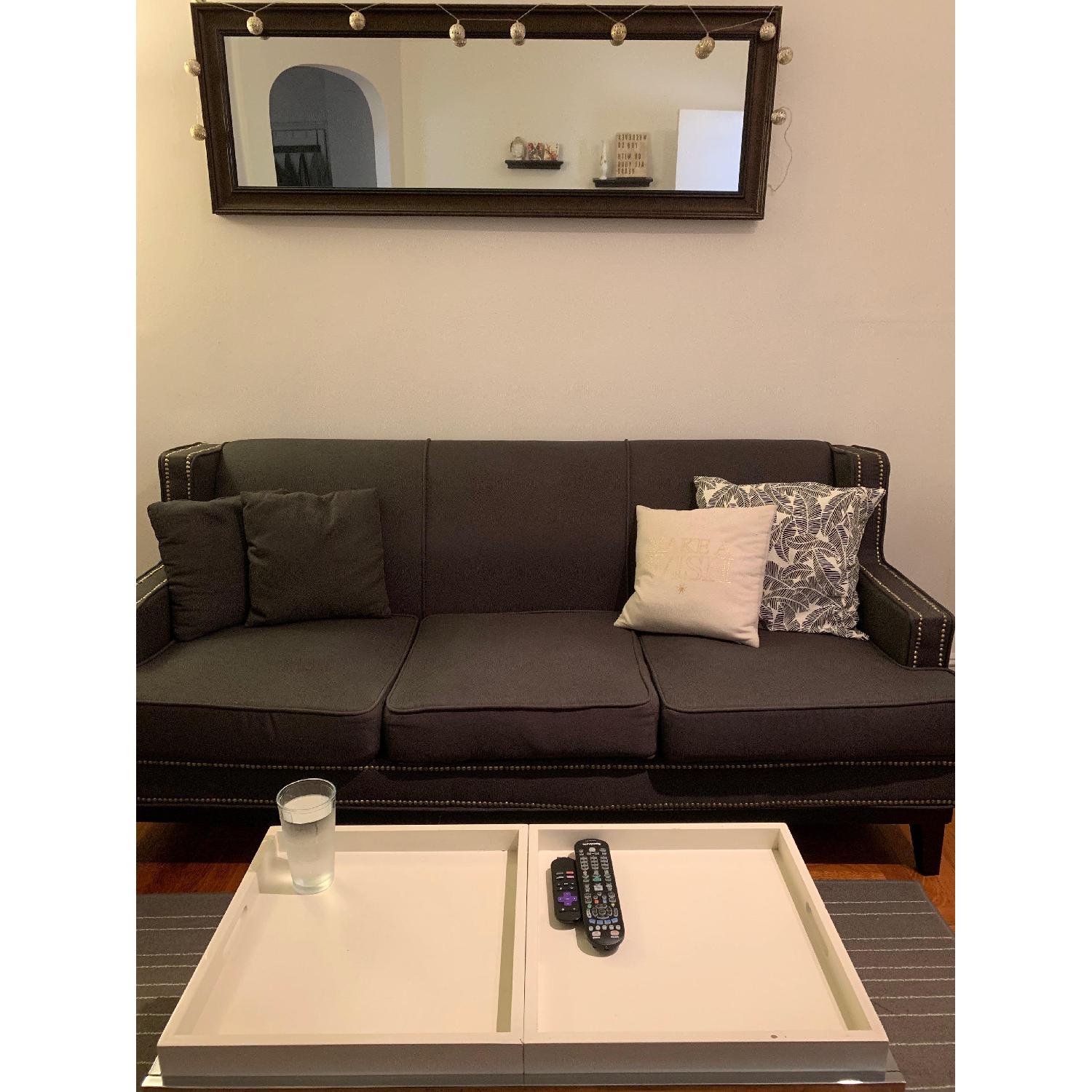 Traditional Soft Linen Sofa w/ Nailhead Trim Accent - image-3