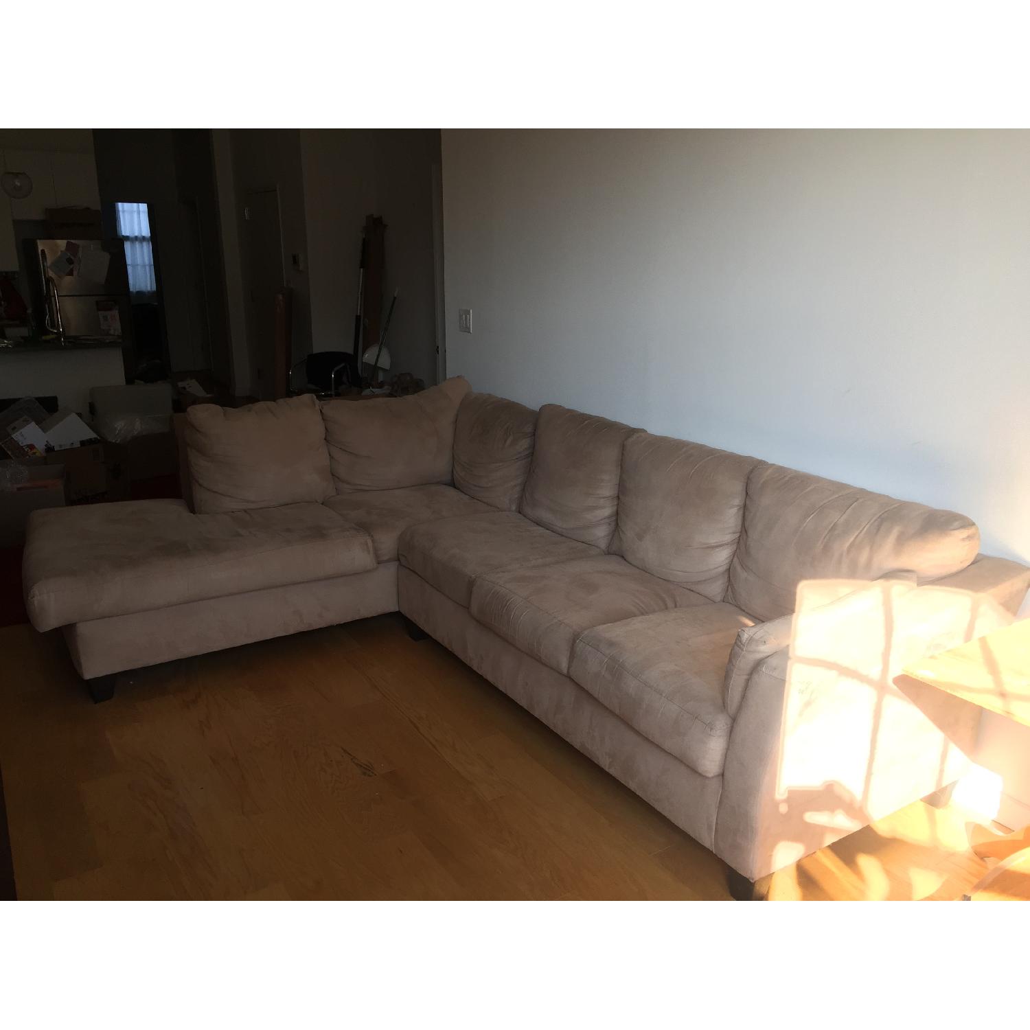 Beige Suede 2-Piece Sectional Sofa w/ Chaise - image-3