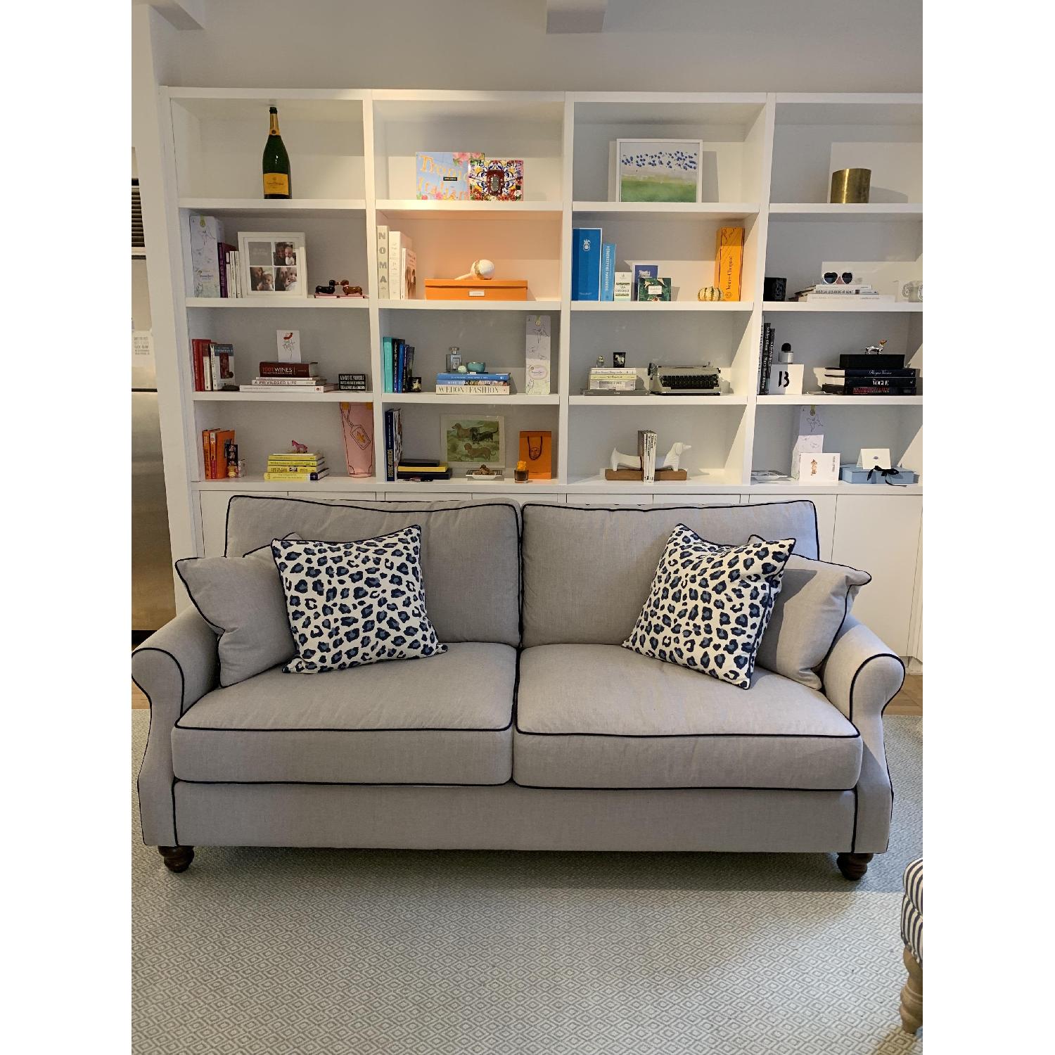 Custom Upholstered Sofa w/ Navy Contrast Piping - image-1