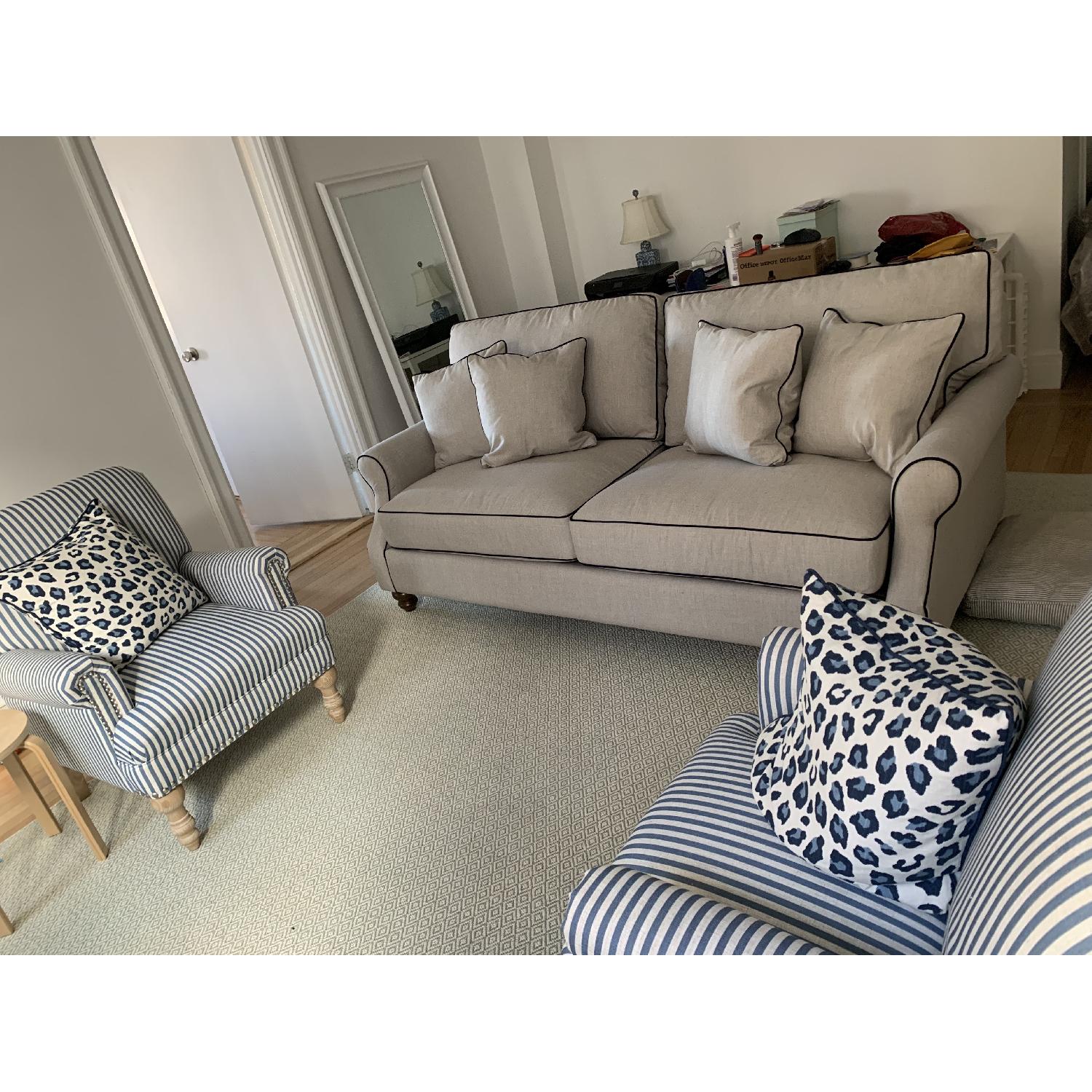 Custom Upholstered Sofa w/ Navy Contrast Piping - image-2