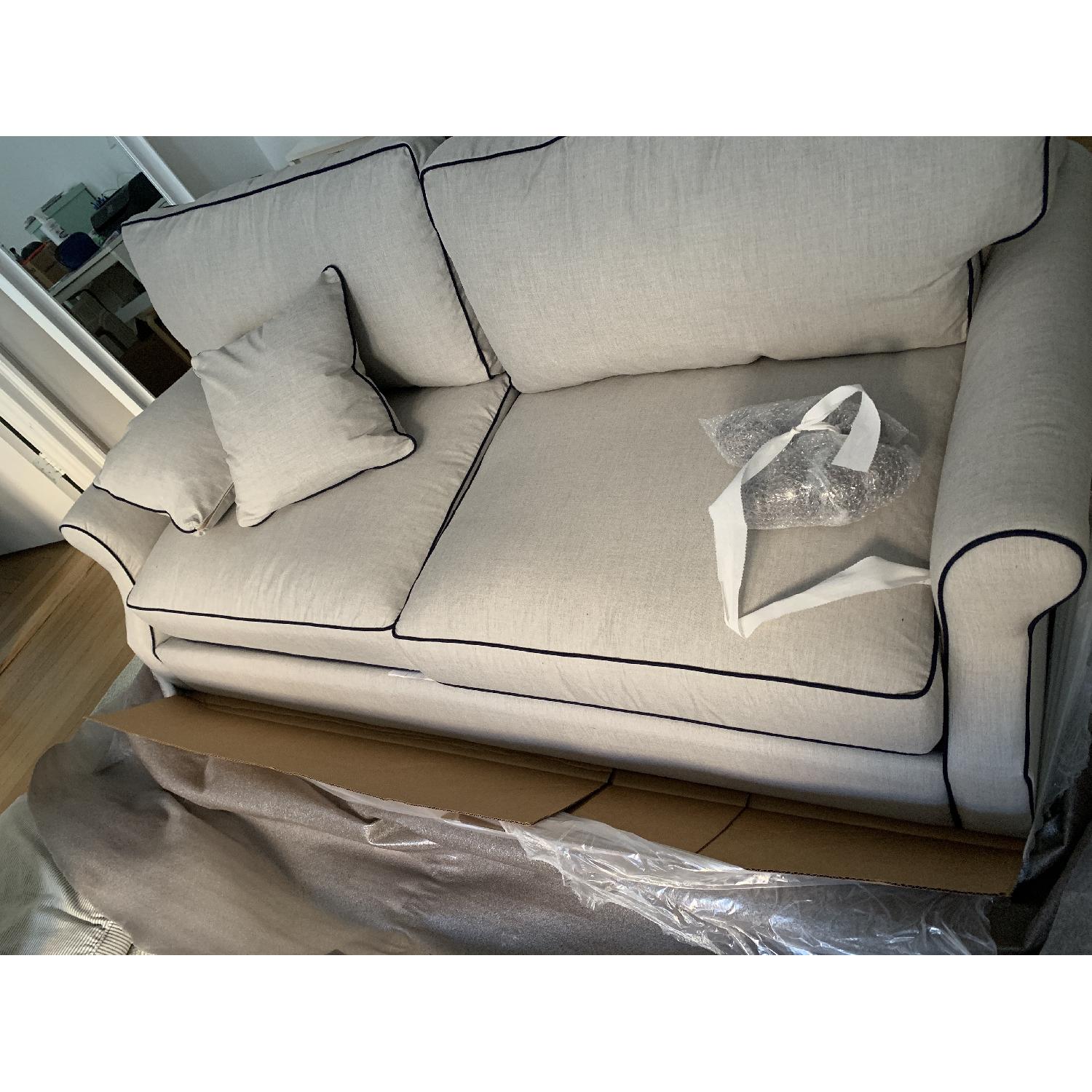 Custom Upholstered Sofa w/ Navy Contrast Piping - image-3