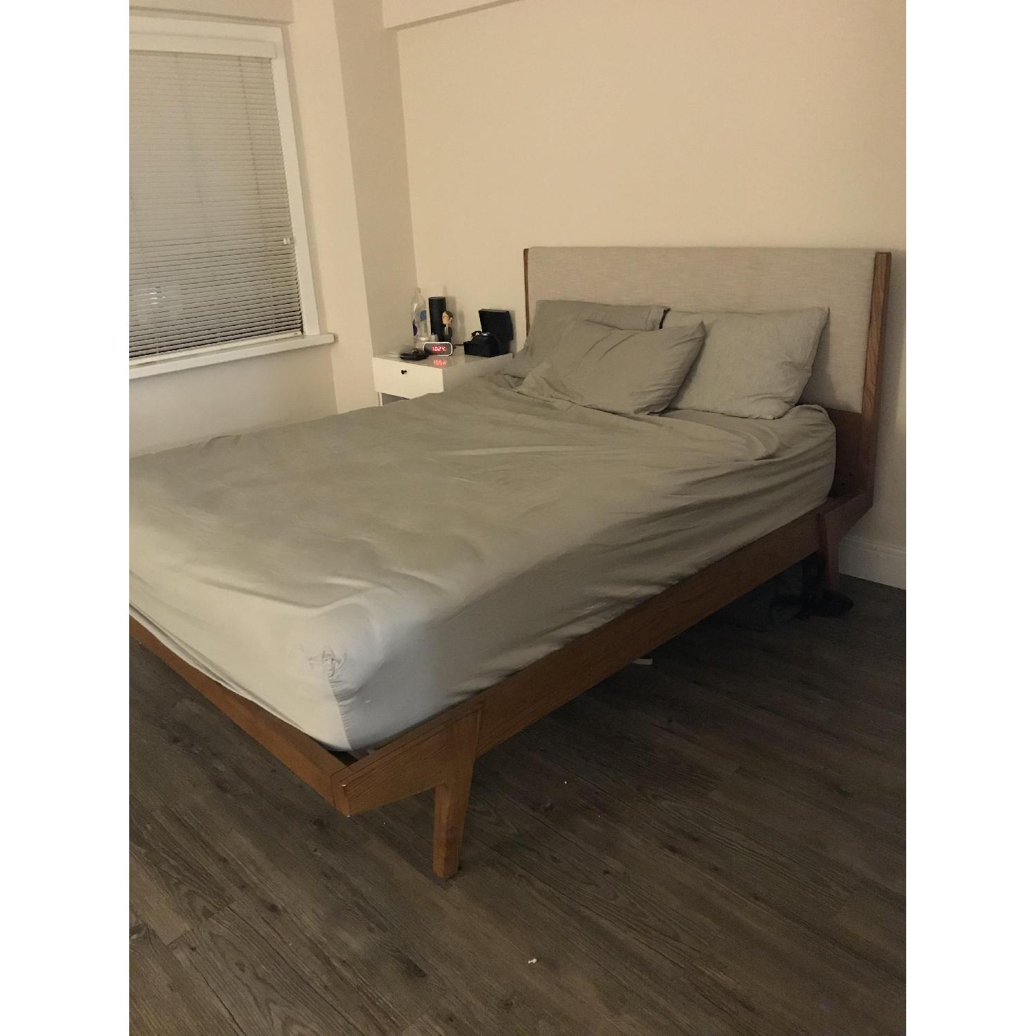 West Elm Modern Bed in Linen Weave Natural AptDeco