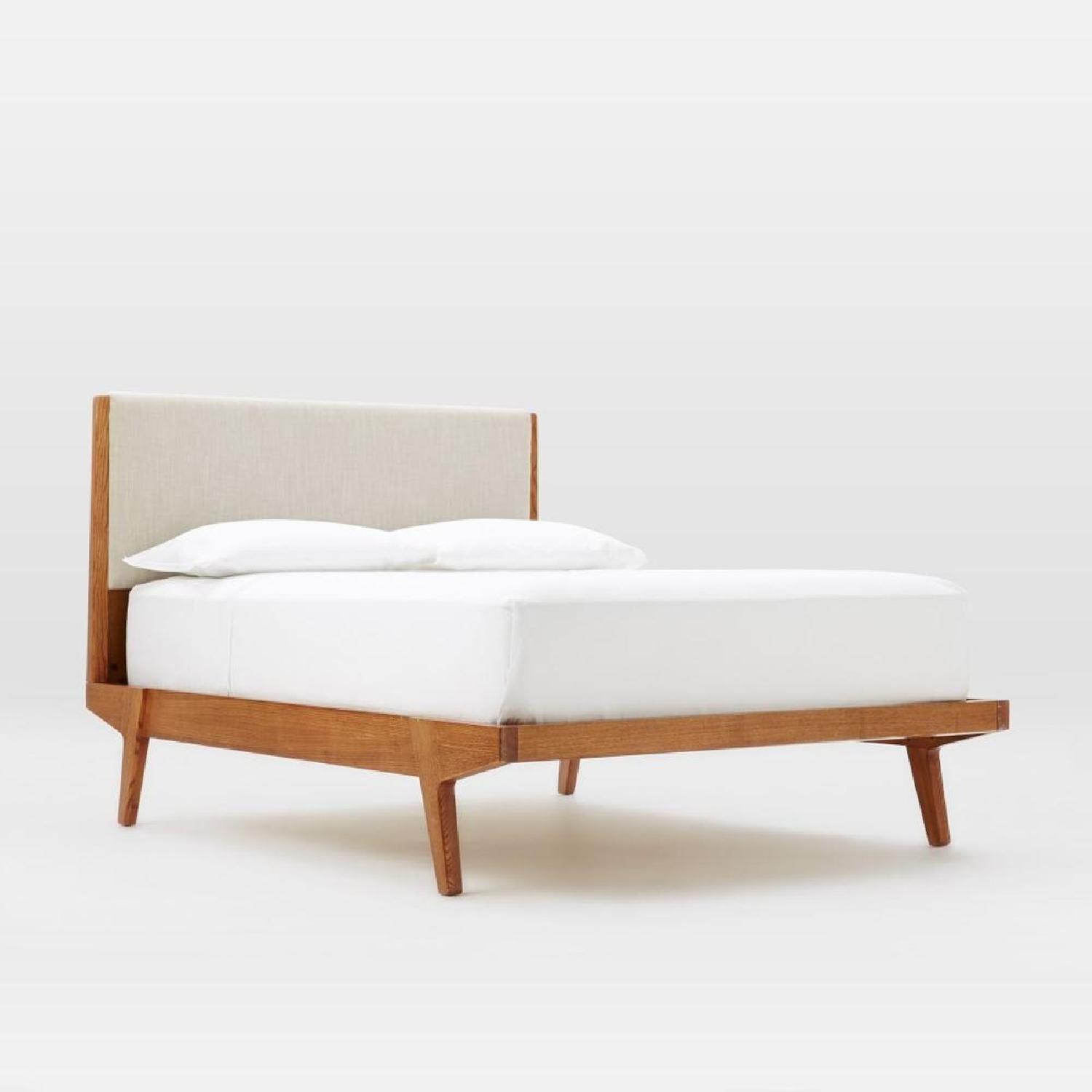 West Elm Modern Bed in Linen Weave Natural AptDeco