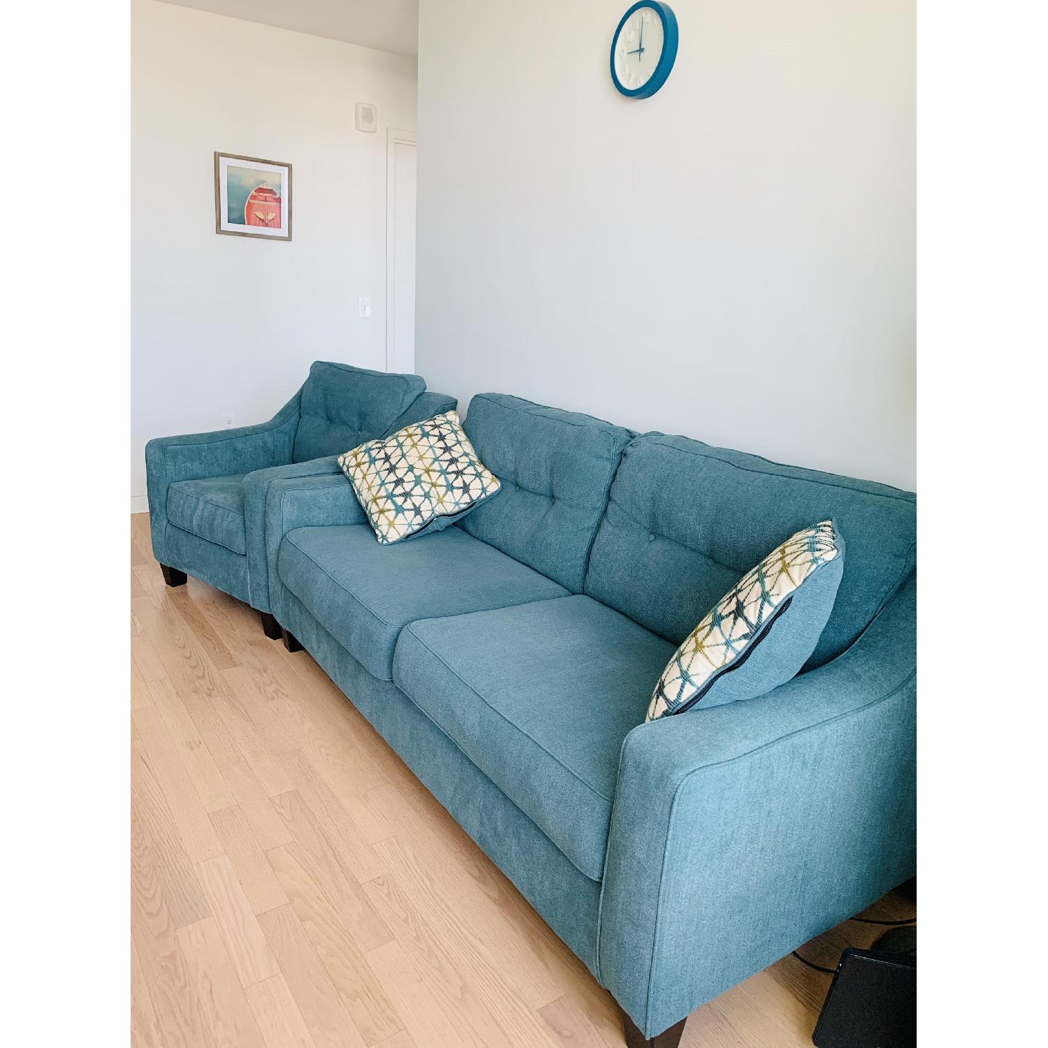 Ashley Shayla Sofa + Armchair in Teal Color - image-1