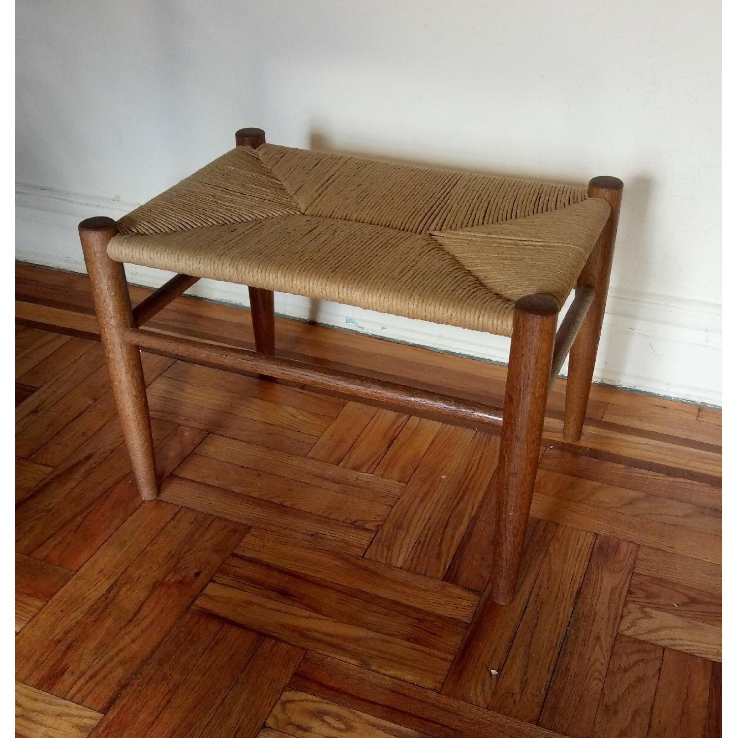 Solid Oak & Fiber Rush Seat Bench - image-1