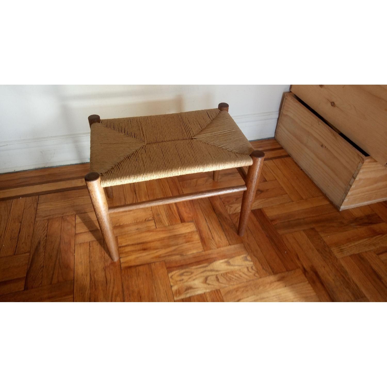 Solid Oak & Fiber Rush Seat Bench - image-2