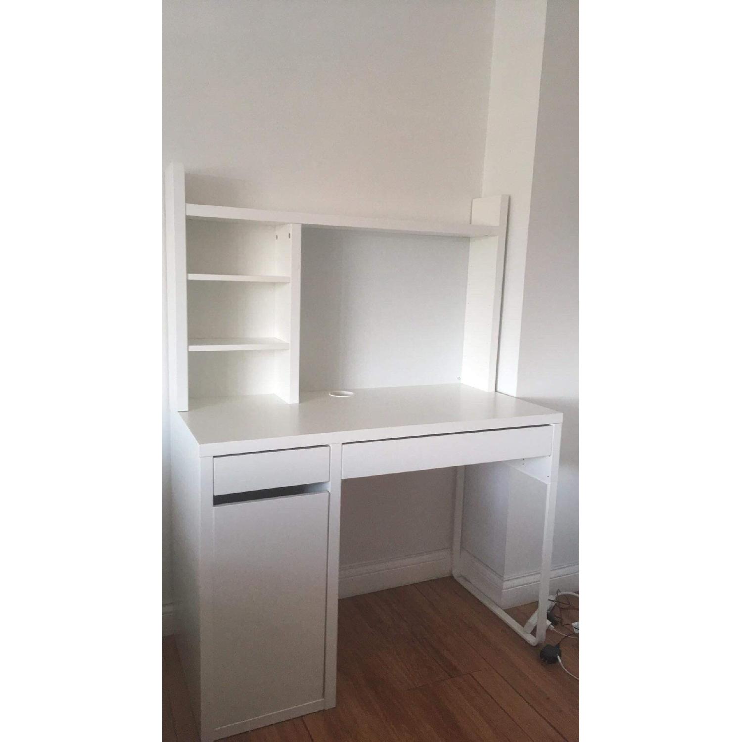 Ikea Micke White Desk w/ Addon Shelves AptDeco