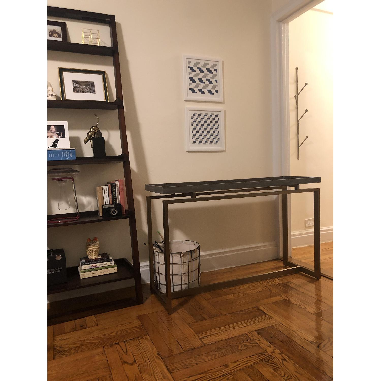 Rustic Floating Top Console Table w/ Brass-Finish Base - image-3