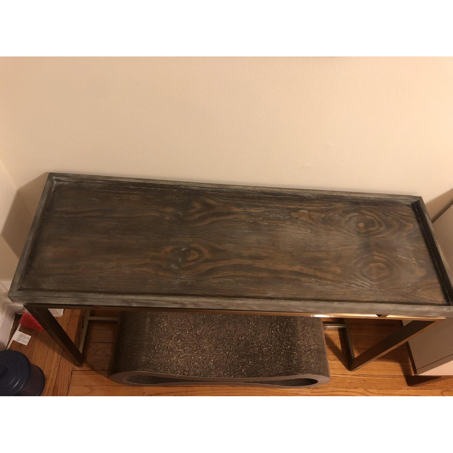 Rustic Floating Top Console Table w/ Brass-Finish Base - image-5