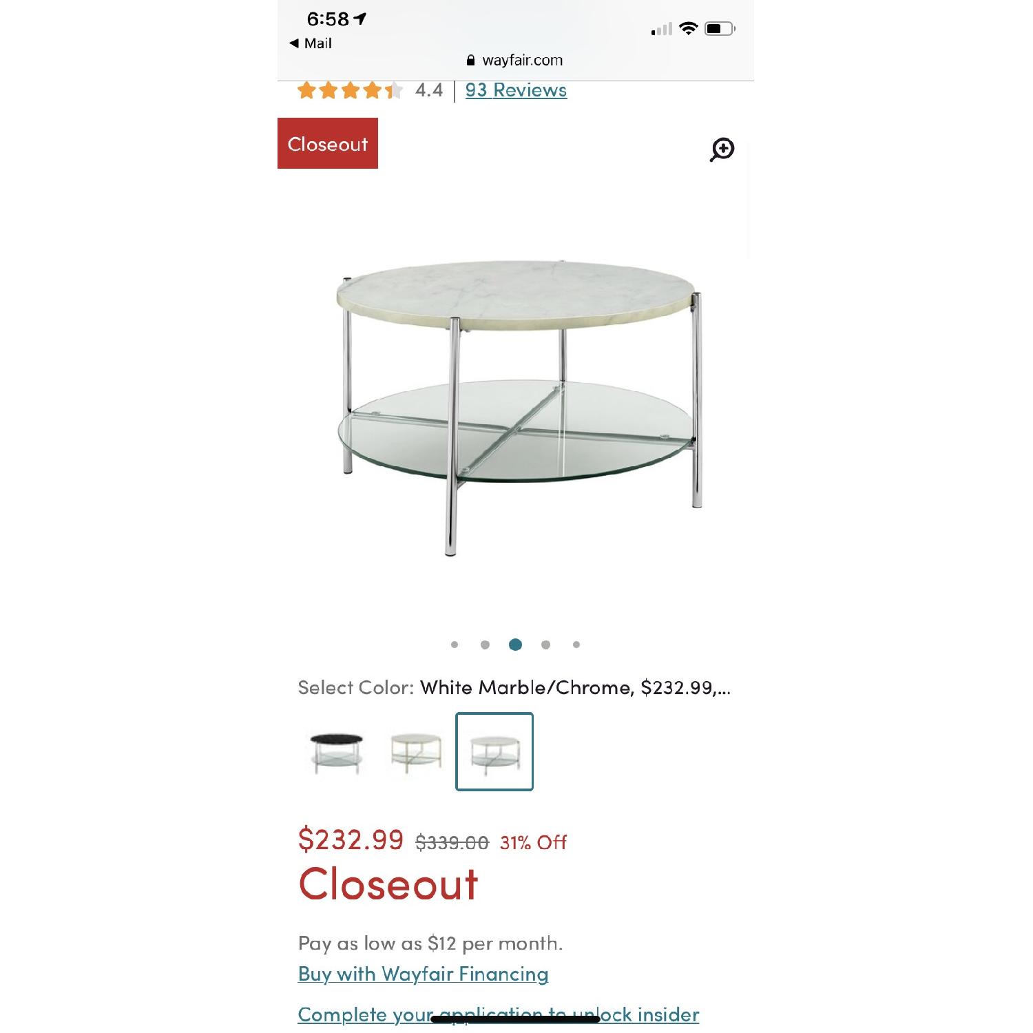 White Marble/Chrome Coffee Table - image-1