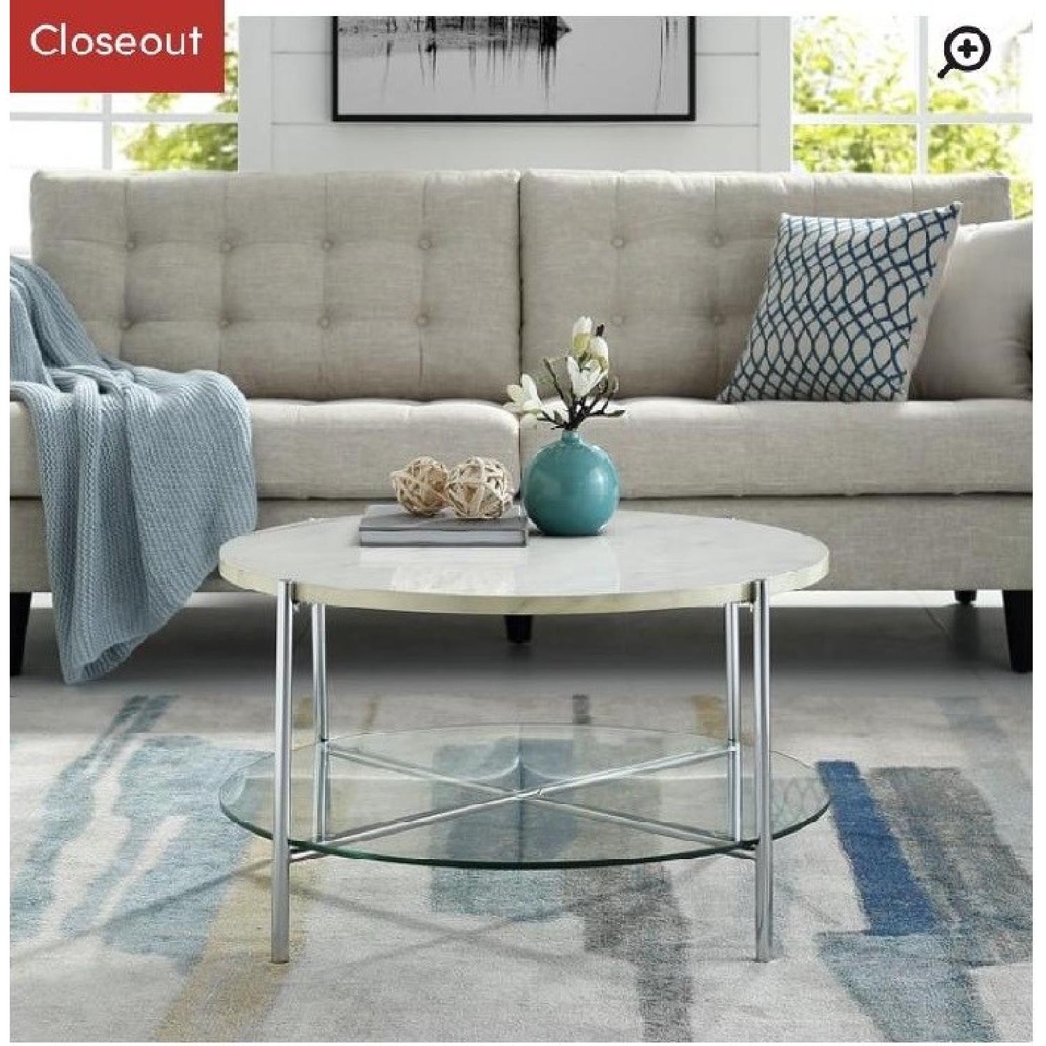 White Marble/Chrome Coffee Table - image-2