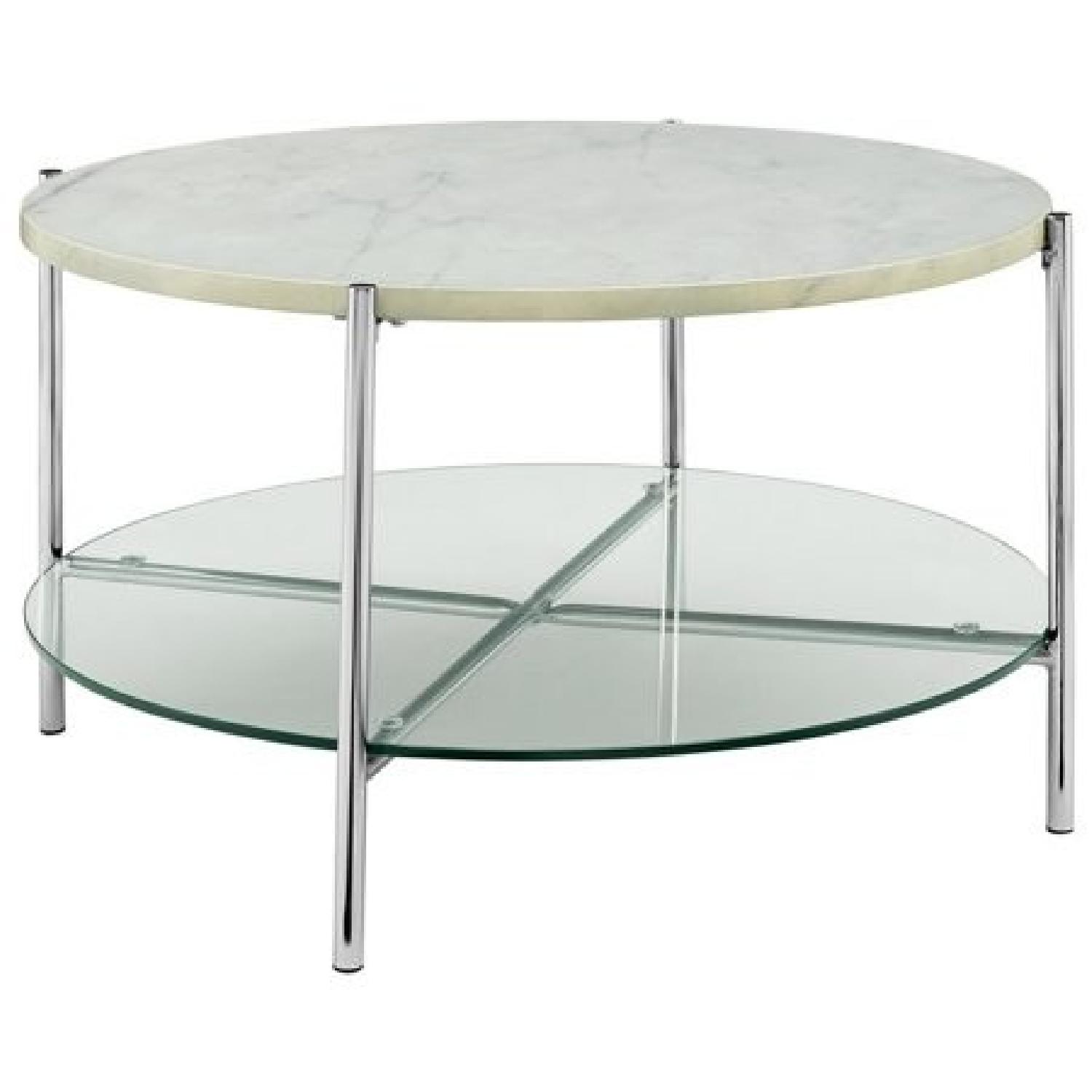 White Marble/Chrome Coffee Table - image-5