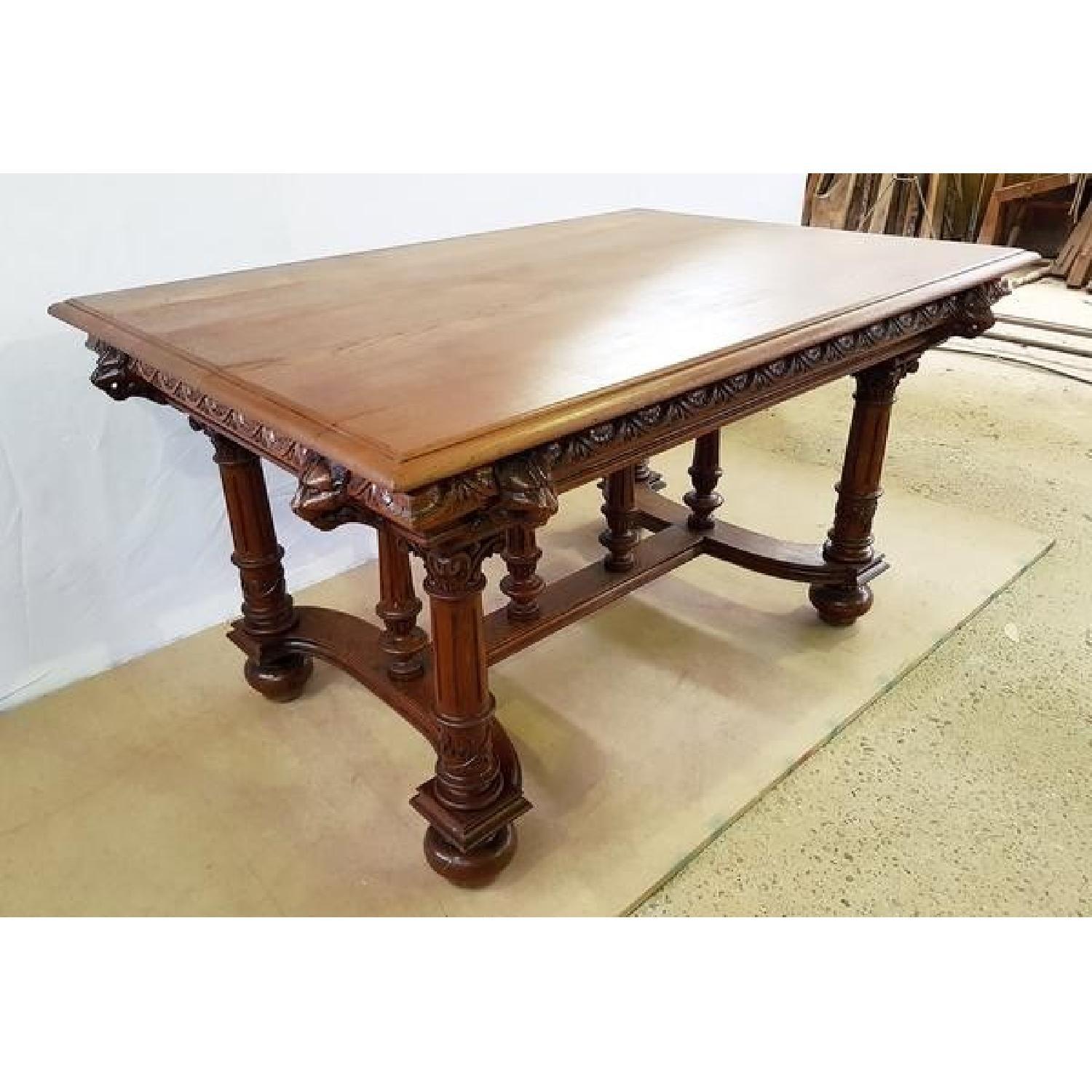 Jacobean Style 1930's French Carved Solid Dining Table - image-1