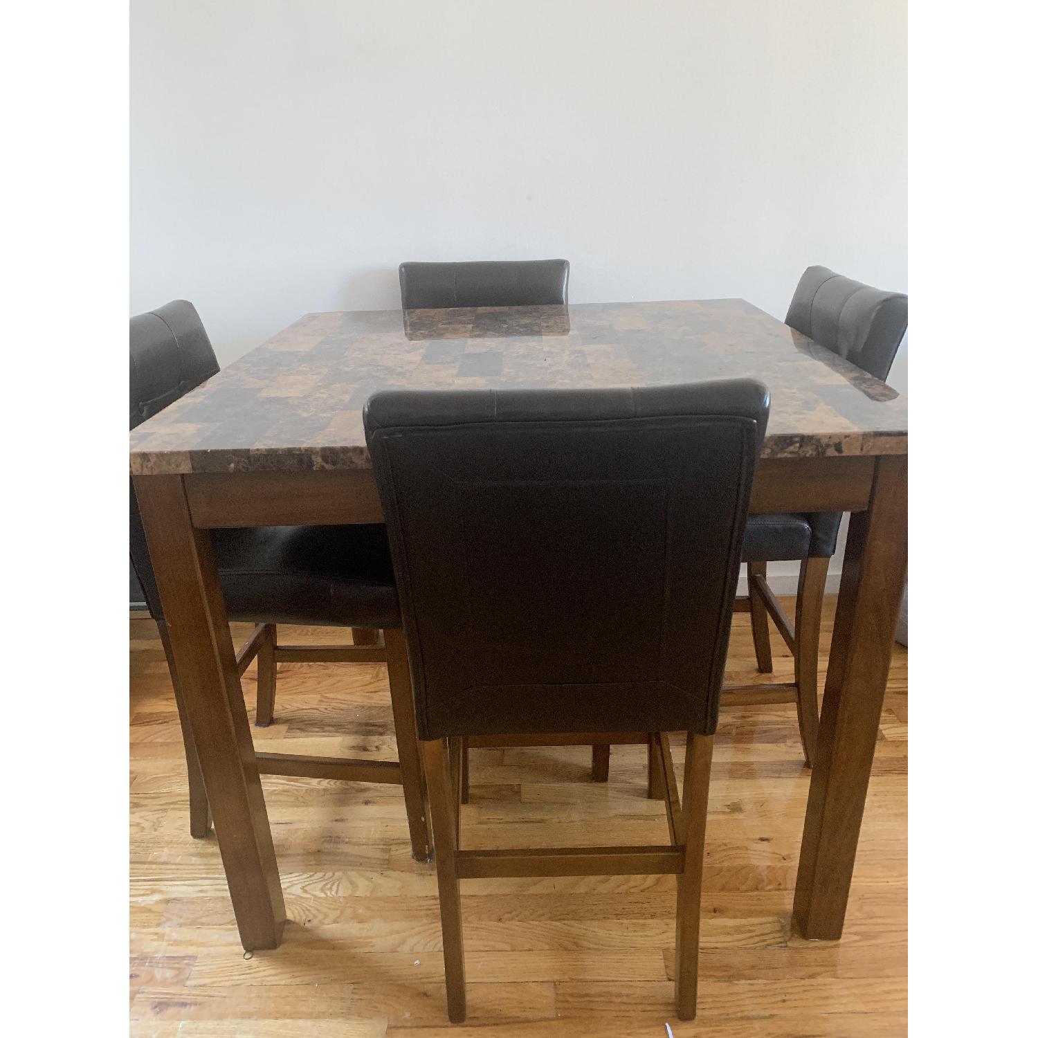 Wooden Dining Table w/ 4 Leather Chairs - image-1