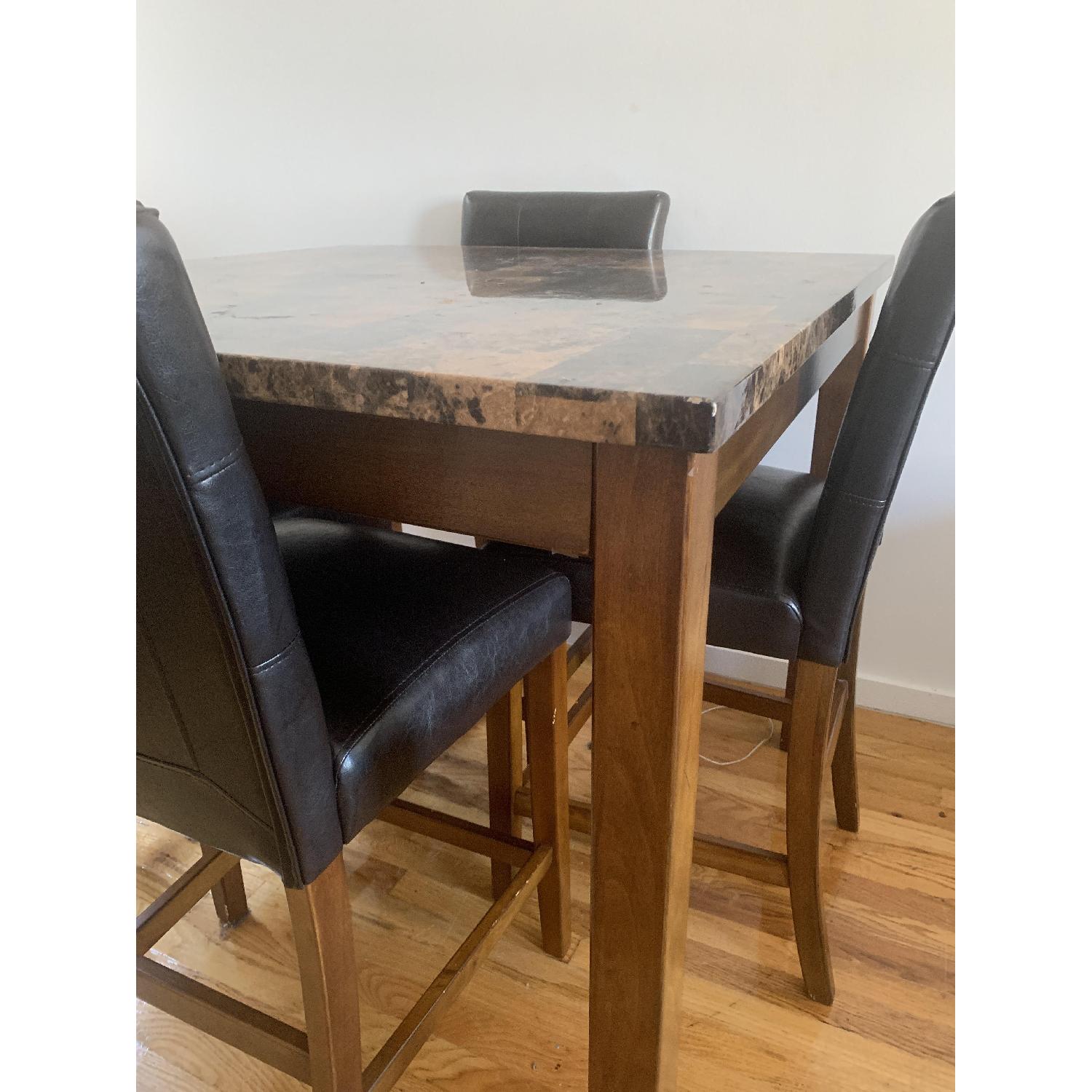 Wooden Dining Table w/ 4 Leather Chairs - image-2
