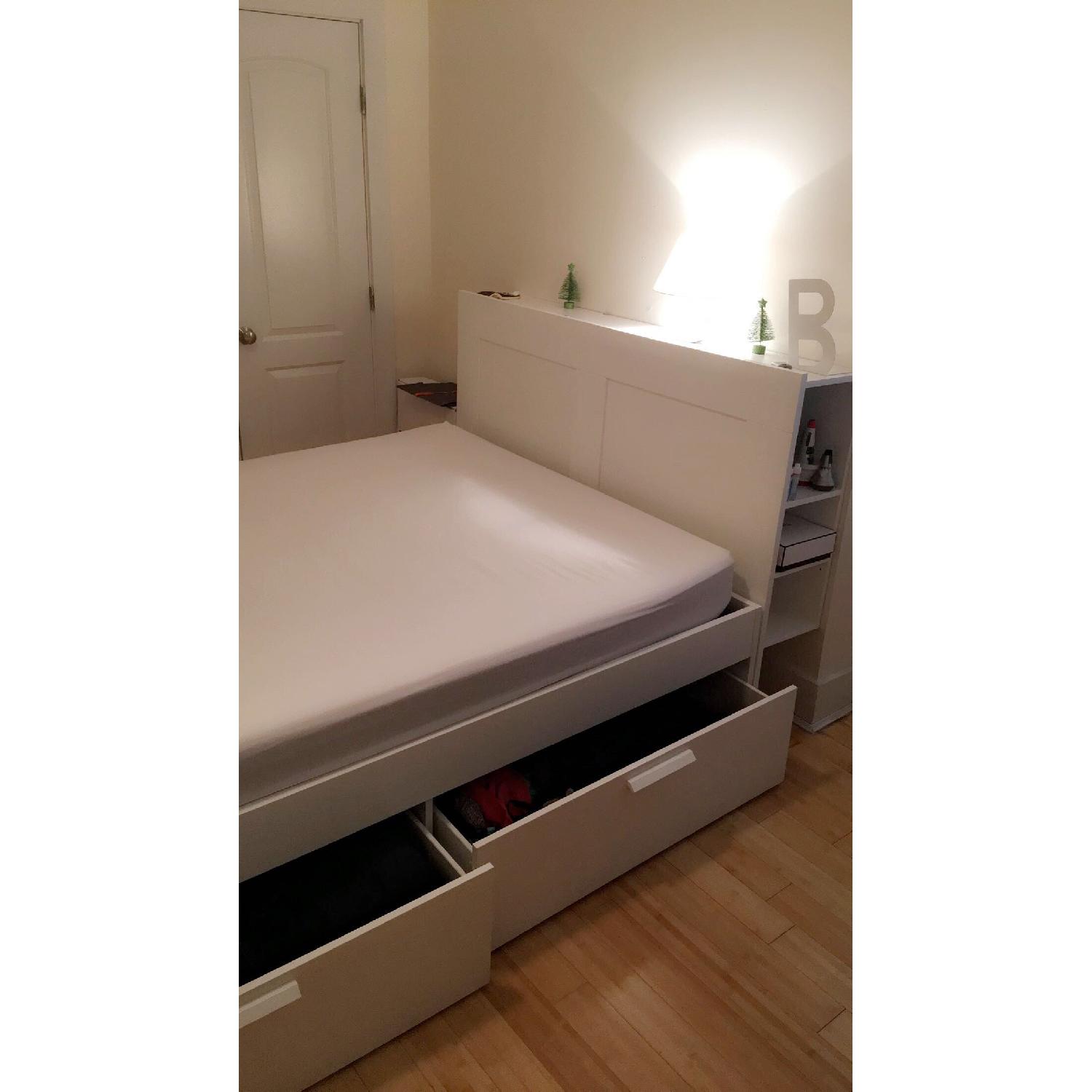 Ikea Brimnes Queen Size Bed Frame w/ Headboard & Storage Drawers in White - image-3